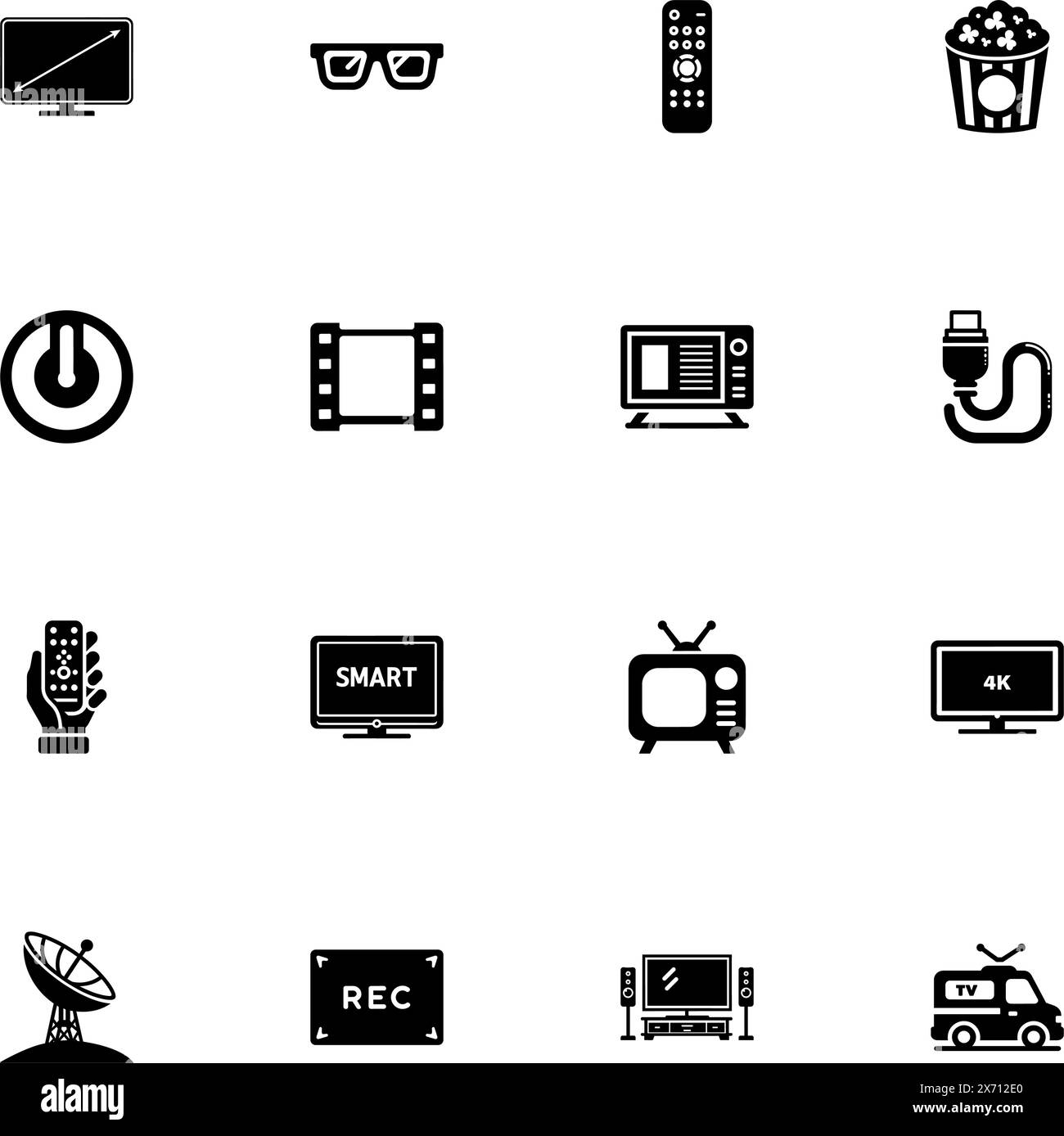 TV-Symbol – auf beliebige Größe erweitern – auf beliebige Farbe ändern. Perfect Flat Vector enthält Symbole wie Kabel, Popcorn, Fernsehen, Videokamera, Antenne, aufnahme Stock Vektor