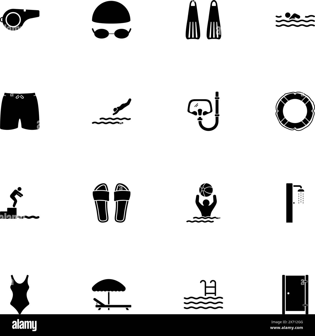 Wasserpool-Symbol – auf jede Größe erweitern – in jede Farbe ändern. Perfect Flat Vector enthält solche Symbole wie Schwimmkappe, Pool, Tauchgang, Meer, Schwimmmaske, ocea Stock Vektor