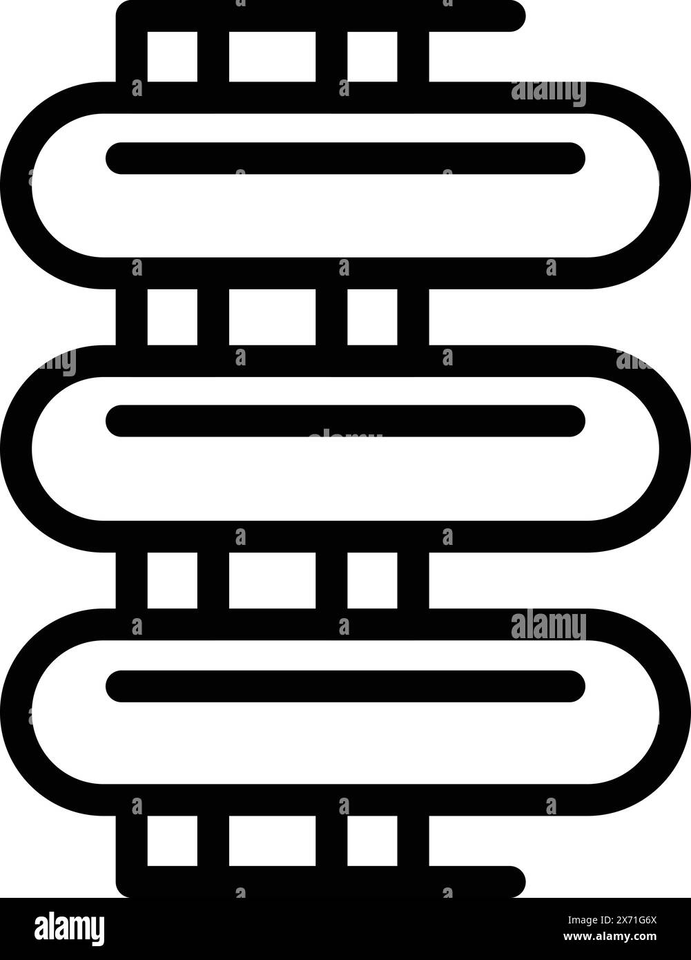 Abstrakter Buchrücken-Icon-Vektor in Schwarz-weiß für minimalistisches Grafikdesign, das Lesen, Bibliothek, Literatur, Bildung und Wissen symbolisiert Stock Vektor