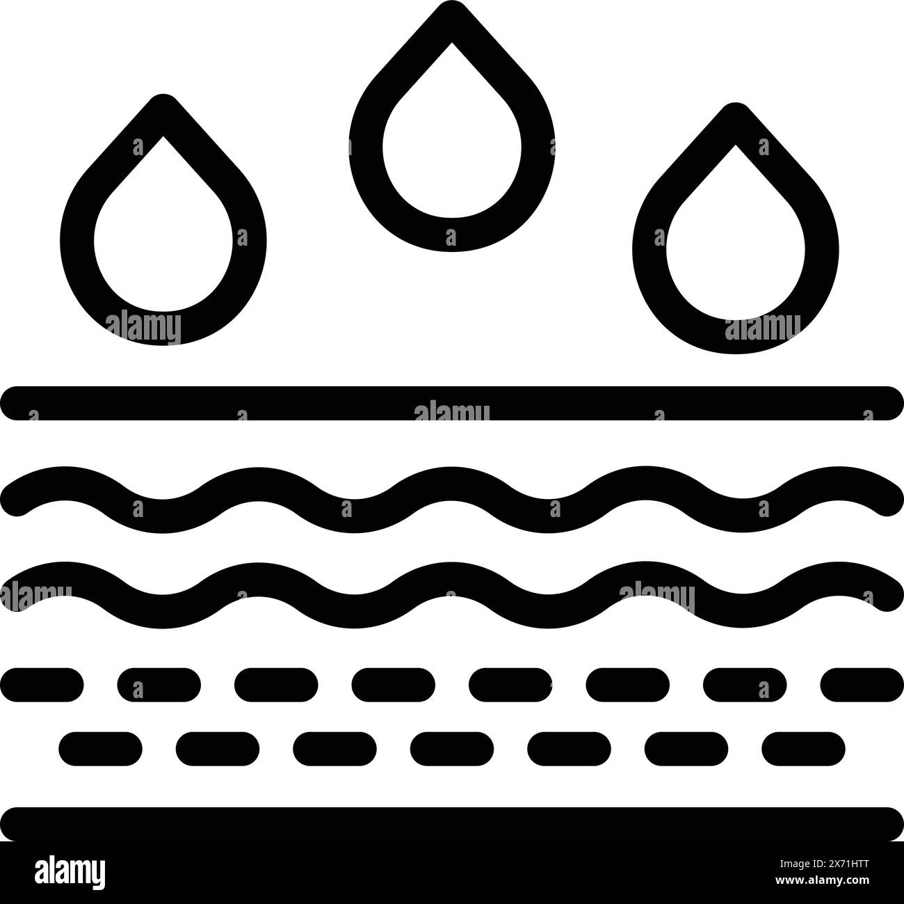 Wasserdichtes, feuchtigkeitsbeständiges Material mit welligen Linien, Tröpfchen und Vektorillustration in Schwarzweiß Stock Vektor