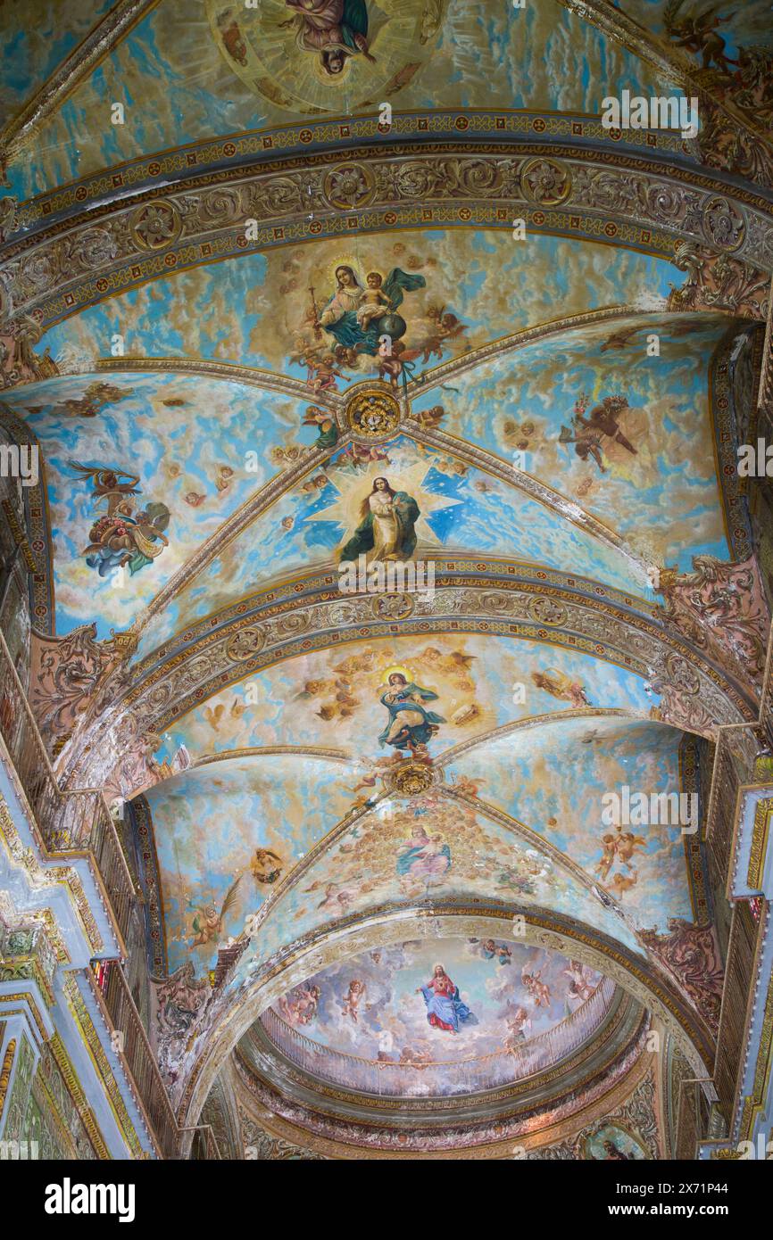 Cieling Wandbilder, Iglesia de Nuestra Señora De La Merced, La Habana Vieja, UNESCO-Weltkulturerbe, Havanna, Kuba Stockfoto