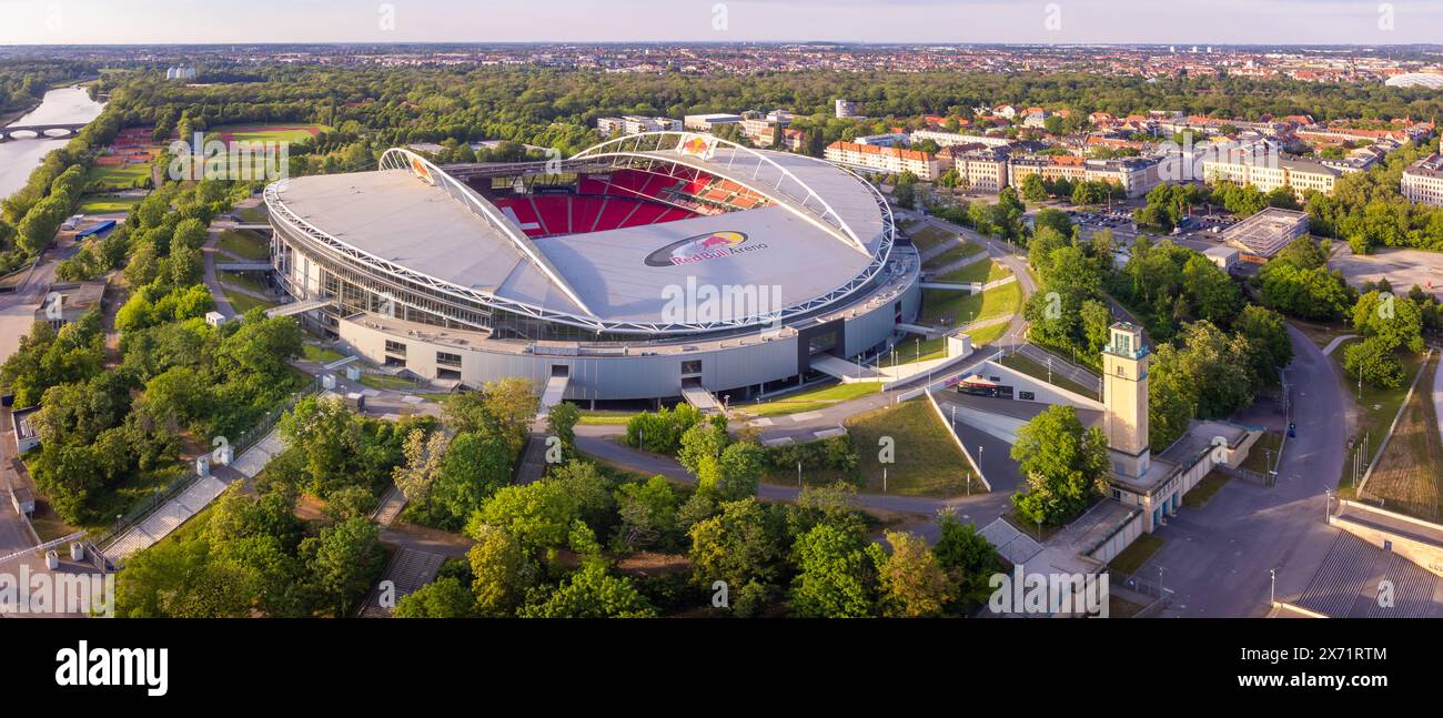 Leipzig - 09. Mai 2024: Luftaufnahme der Red Bull Arena in Leipzig Stockfoto