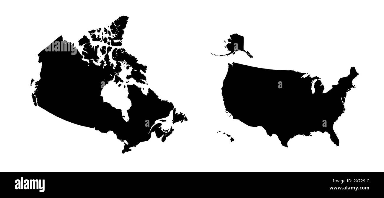 Schwarze Silhouette der USA und Kanadas. Abbildung. Stockfoto