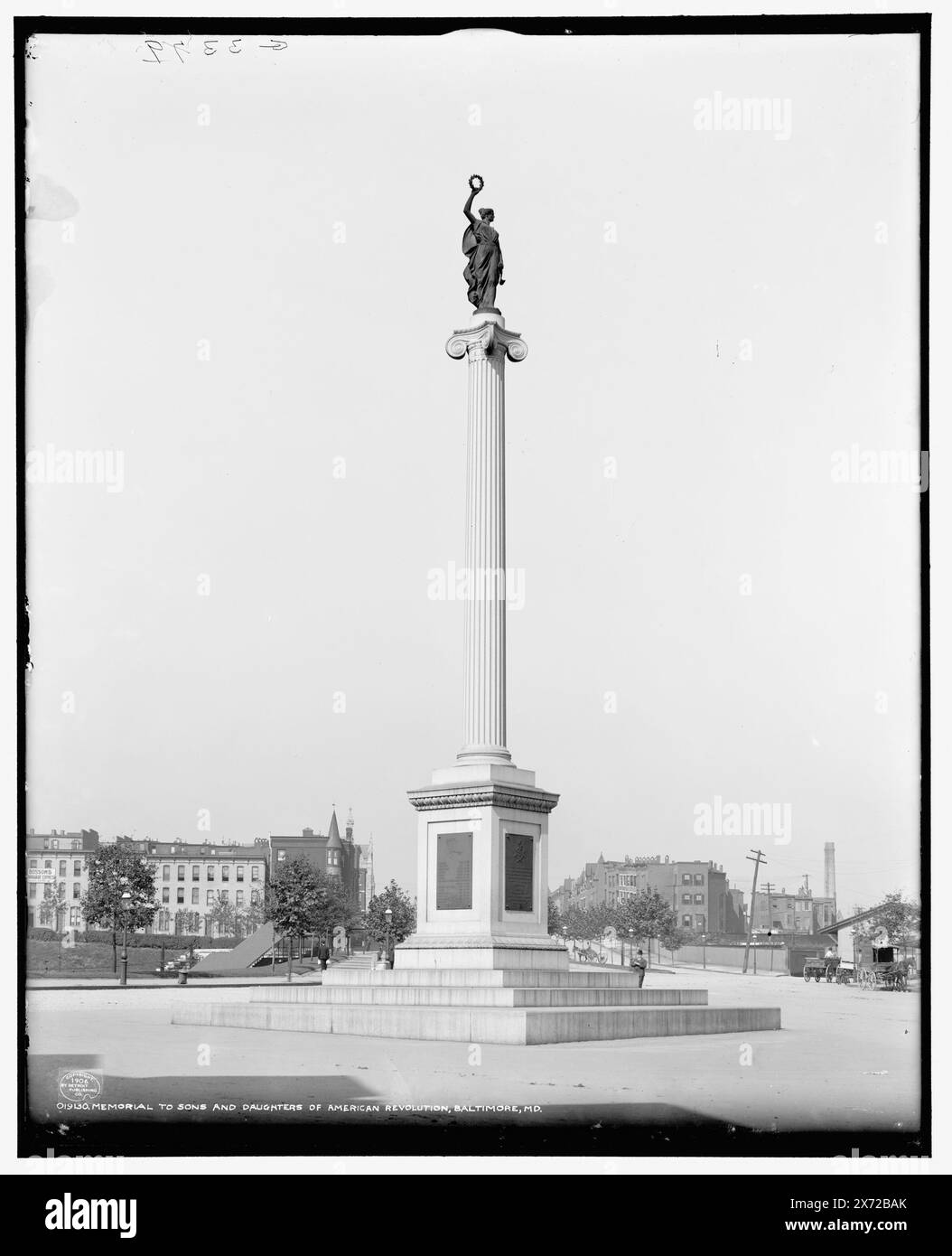 Memorial to Sons and Daughters of American Revolution, d. h. Maryland Line Monument, Baltimore, MD., 'G 3379' auf negative., Detroit Publishing Co. No. 019130., Geschenk; State Historical Society of Colorado; 1949, Monuments & Memorials. , Vereinigte Staaten, Geschichte, Revolution, 1775-1783. , Usa, Maryland, Baltimore. Stockfoto