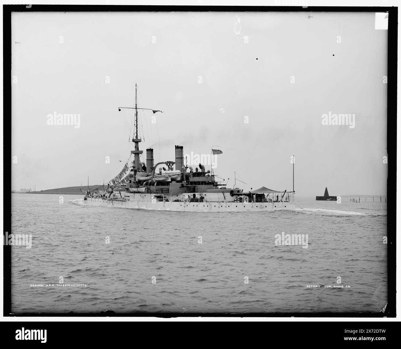 U.S.S. Massachusetts, '2804' auf negativ, Detroit Publishing Co.-Nr. 034059., Geschenk; State Historical Society of Colorado; 1949, Massachusetts (Schlachtschiff : 1896–1920), Schlachtschiffe, amerikanisch. Stockfoto