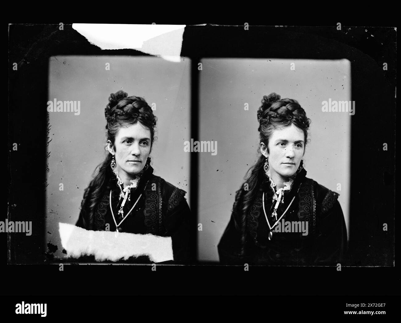 Emilie Painter Jackson, Kopf- und Schulterporträt, Titel von Cataloger; Bildunterschrift auf negativ: Mrs. W. H. Jackson., Ehefrau von William Henry Jackson., Referenzen: Time Exposure / W.H. Jackson. New York : G.P. Putnam & Sons, 1940, Bild gegenüber S. 222., Attribution to Jackson based on Subject., Two Photonegative on one photonegative., No. Detroit Publishing Co. No., Gift; State Historical Society of Colorado; 1949, Jackson, Emilie Painter, d. 1918. Stockfoto