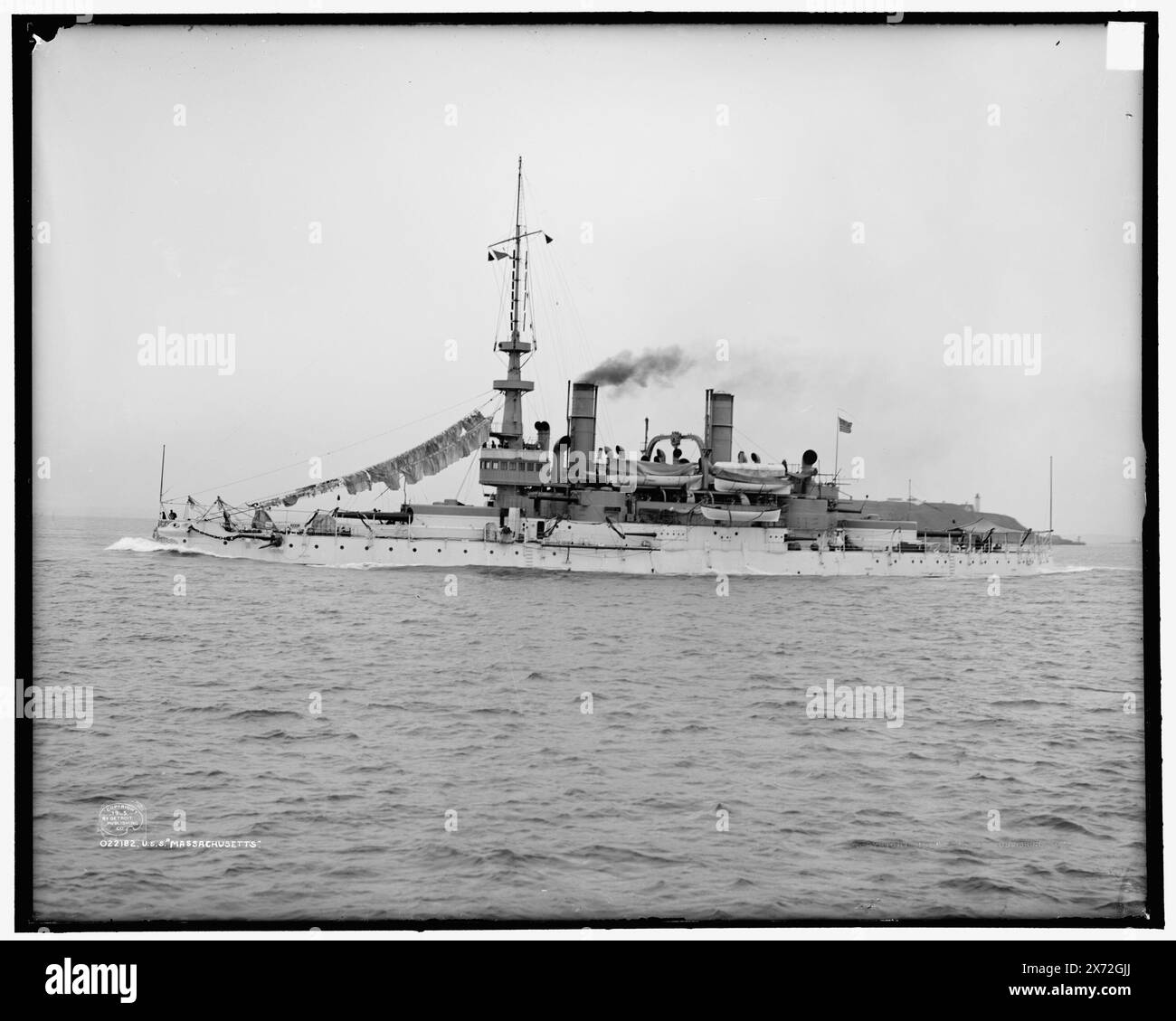 U.S.S. Massachusetts, '2803' auf negativ, Detroit Publishing Co.-Nr. 022182., Geschenk; State Historical Society of Colorado; 1949, Massachusetts (Schlachtschiff : 1896–1920), Schlachtschiffe, amerikanisch. Stockfoto