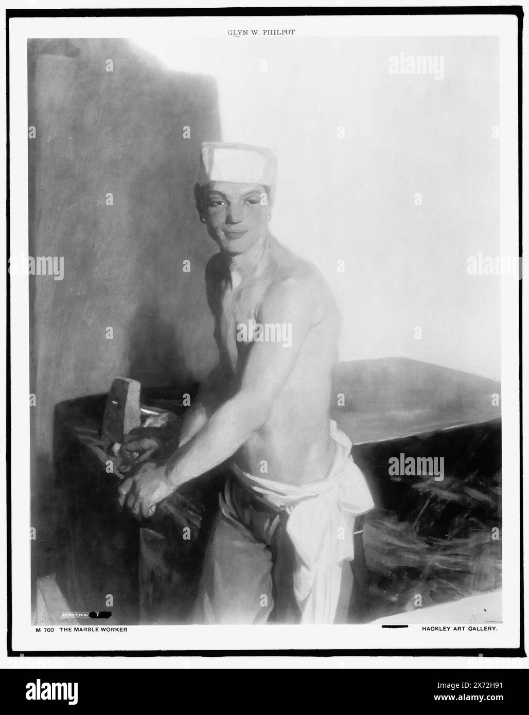 Der Marmorarbeiter, Foto eines Gemäldes signiert "G.W. Philpot, 19 [, .]" In der Hackley Art Gallery, Detroit Publishing Co.-Nr. M 760., Geschenk; State Historical Society of Colorado; 1949, Stone Cutting. Stockfoto