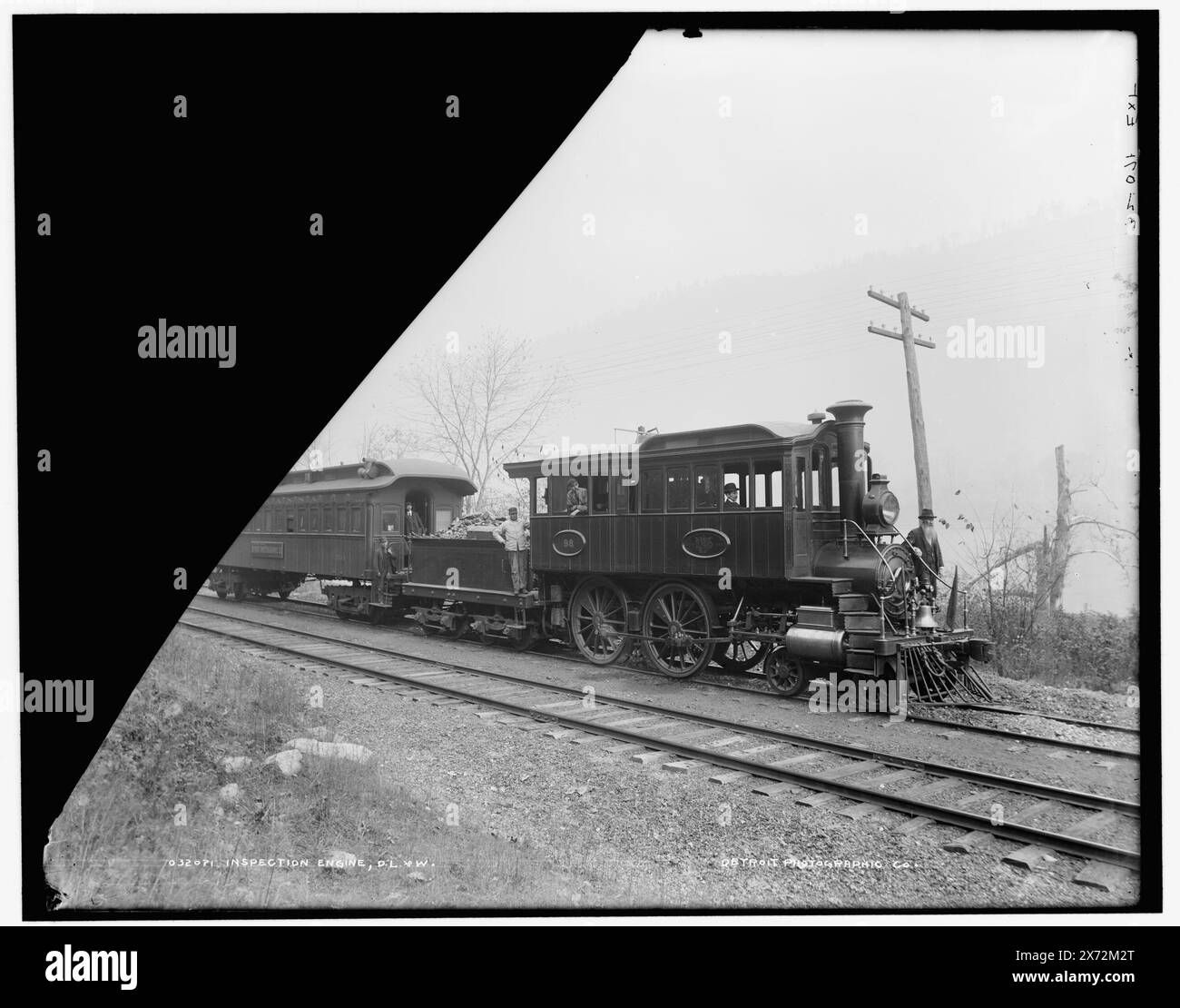 Inspektions-Engine, D.L. & W., „Ext“ auf negativ, Detroit Publishing Co.-Nr. 032071., Gift; State Historical Society of Colorado; 1949 Delaware, Lackawanna und Western Railroad. , Eisenbahnlokomotiven. Stockfoto