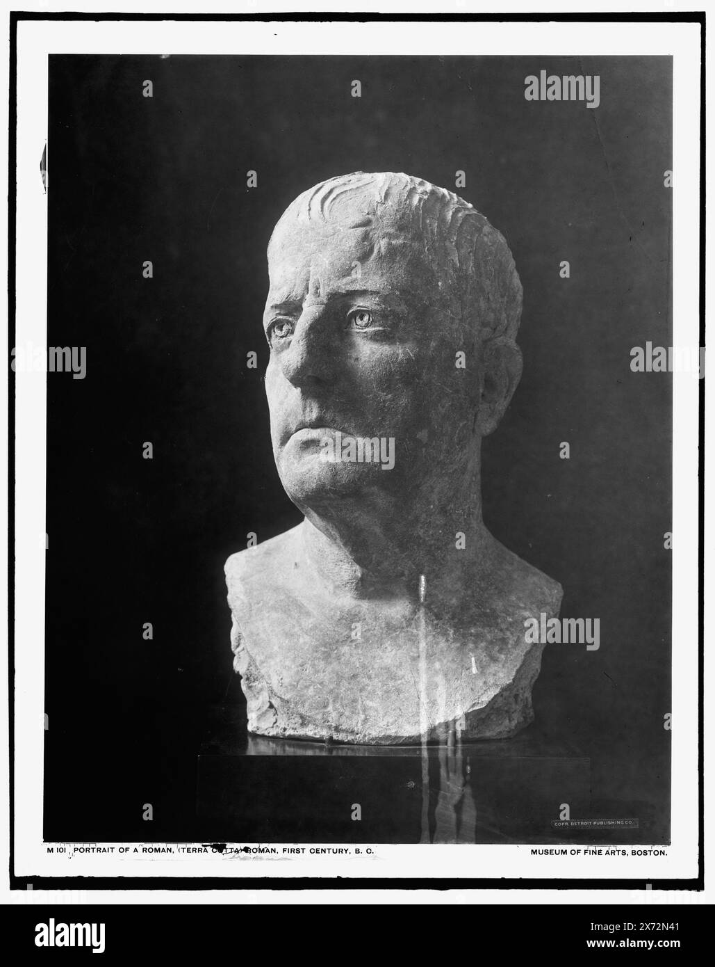 Porträt eines Römers, (Terra Cotta), Roman, 1. Jahrhundert v. Chr., Datum basiert auf Detroit, Thistle Publications (1912)., Fotografie einer Büste im Museum of Fine Arts, Boston., Detroit Publishing Co. No. M 101., Geschenk; State Historical Society of Colorado; 1949, Skulptur. , Antiquitäten. Stockfoto