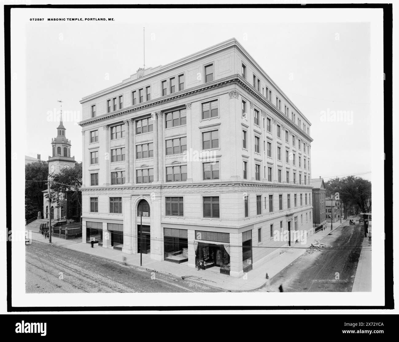 Masonic Temple, Portland, Me., Detroit Publishing Co. No. 072587., Geschenk; State Historical Society of Colorado; 1949, Fraternal Organizations. , Einrichtungen von Organisationen. , Usa, Maine, Portland. Stockfoto