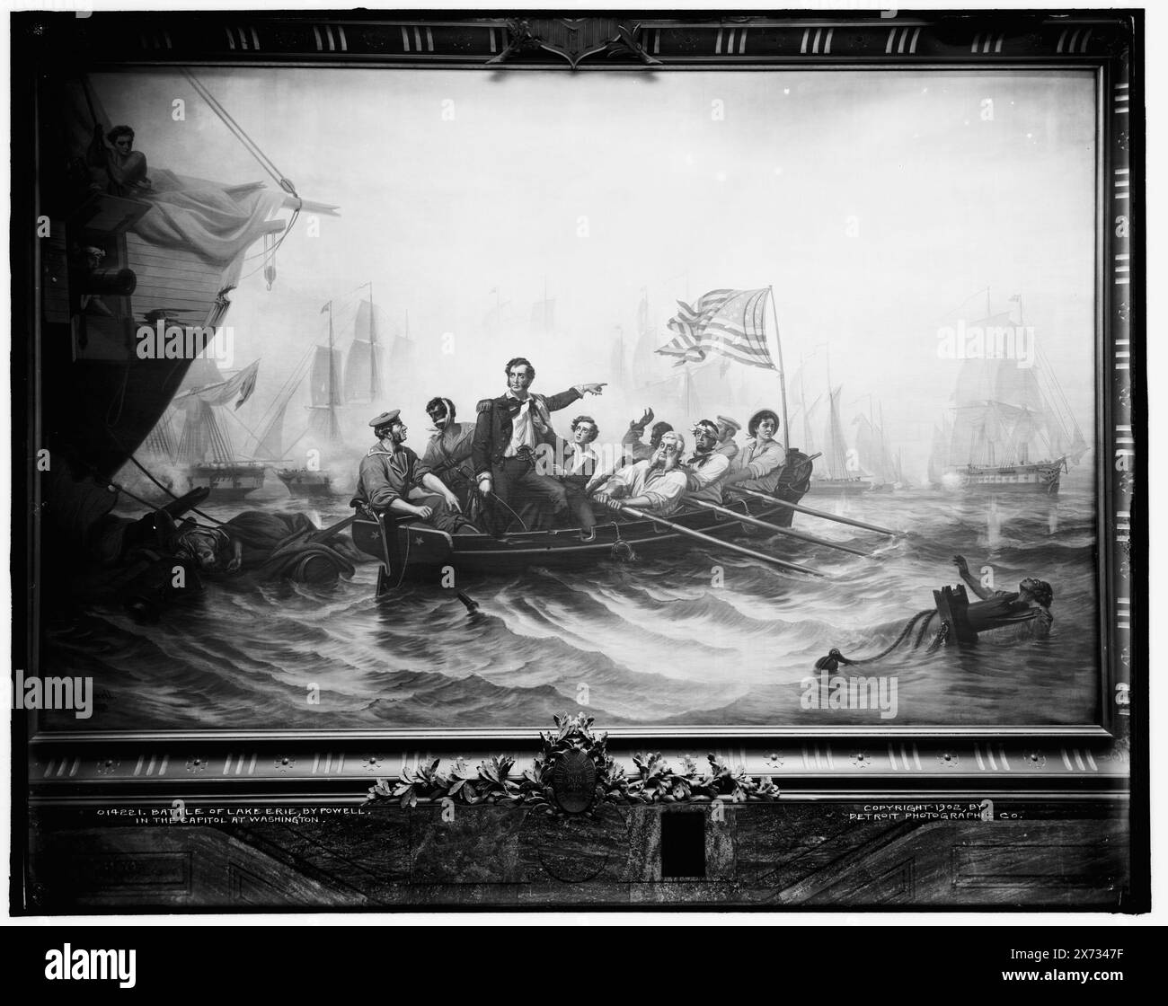Battle of Lake Erie, von Powell, in der Hauptstadt Washington, Titel in Detroit, Thistle Publications (1912): Perry's Victory, Battle of Lake Erie., Foto eines Gemäldes signiert 'W. H. Powell, 1873' im United States Capitol., 'WHJ-210-02' auf negativ., entsprechende Glastransparenz (D4-14221) verfügbar auf Videobild 1A-29703., Detroit Publishing Co.-Nr. M 14221, 014221., Gift; State Historical Society of Colorado; 1949, Lake Erie, Battle of, 1813. , Seekriegsführung. , USA, Geschichte, Krieg von 1812. , Usa, Erie, Lake. Stockfoto