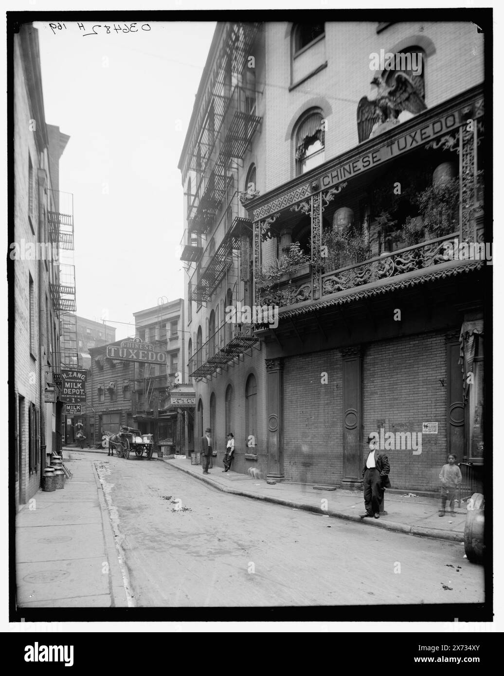New York, New York, New York, Dawyer, d. h. Doyers Street, Titel aus Jacke., on Building: Chinese Tuxedo., 'H 169' auf negative., Chinatown., Detroit Publishing Co.-Nr. 036482., Geschenk; State Historical Society of Colorado; 1949, Commercial Streets. , Usa, New York (Bundesstaat), New York. Stockfoto