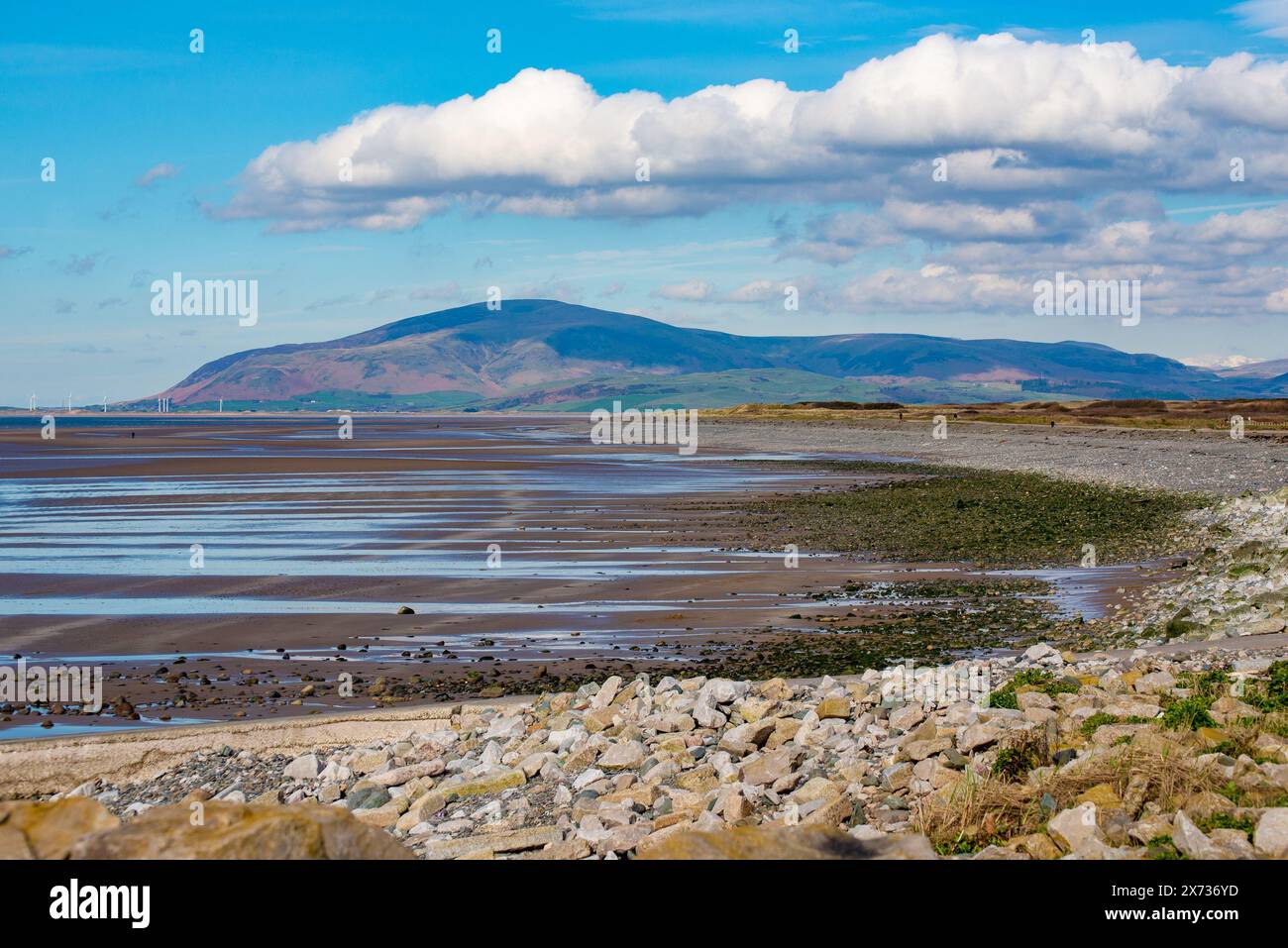 Blick auf North Walney, Walney Island Barrow-in-Furness, Cumbria, Großbritannien mit Blick auf Millom. Stockfoto