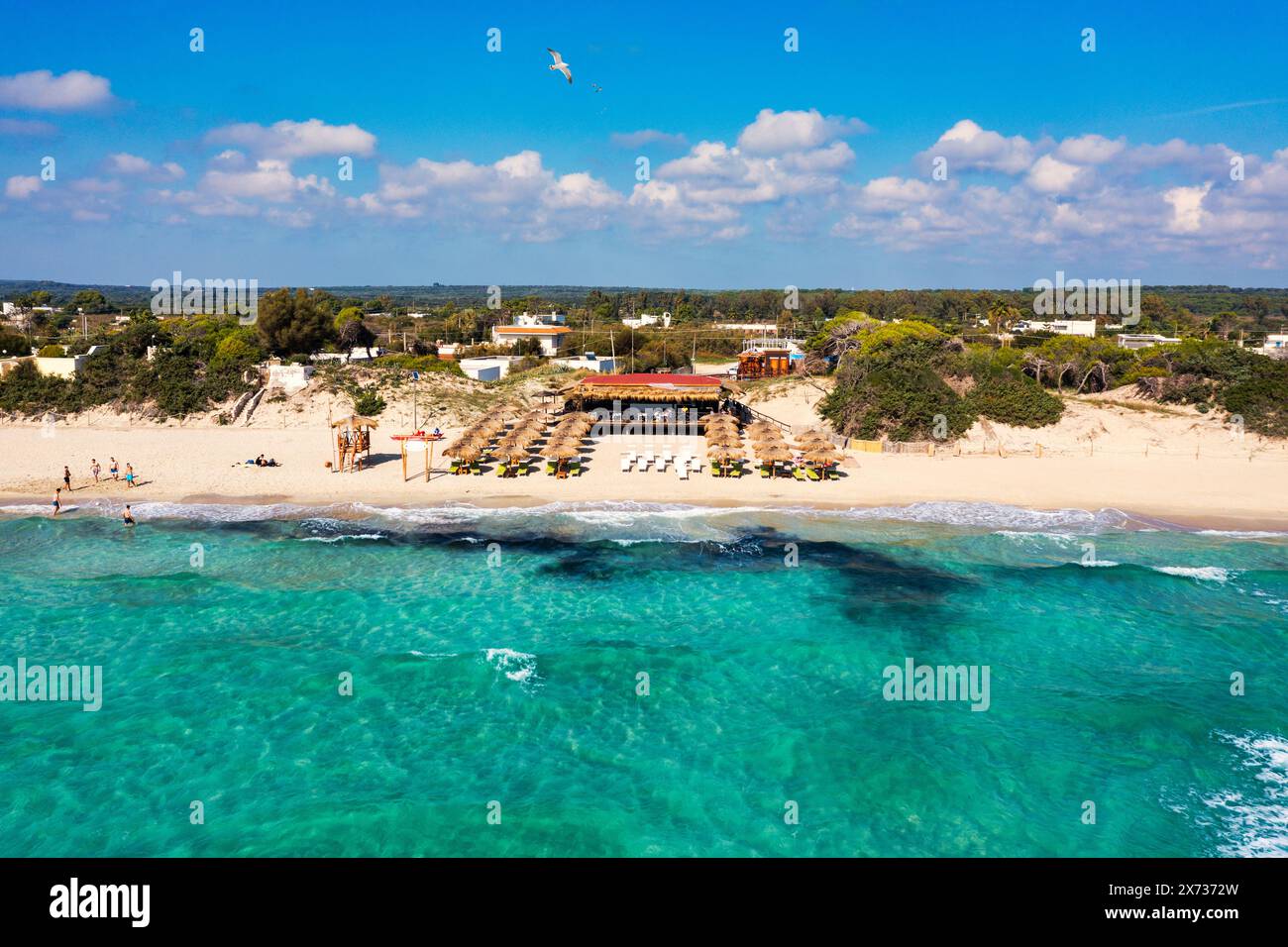 Punta Prosciutto ist ein wunderbarer Strand an der Küste von Salento, Teil der Gemeinde Porto Cesareo, Region Apulien, Süditalien. Punta Prosciutto in Apu Stockfoto