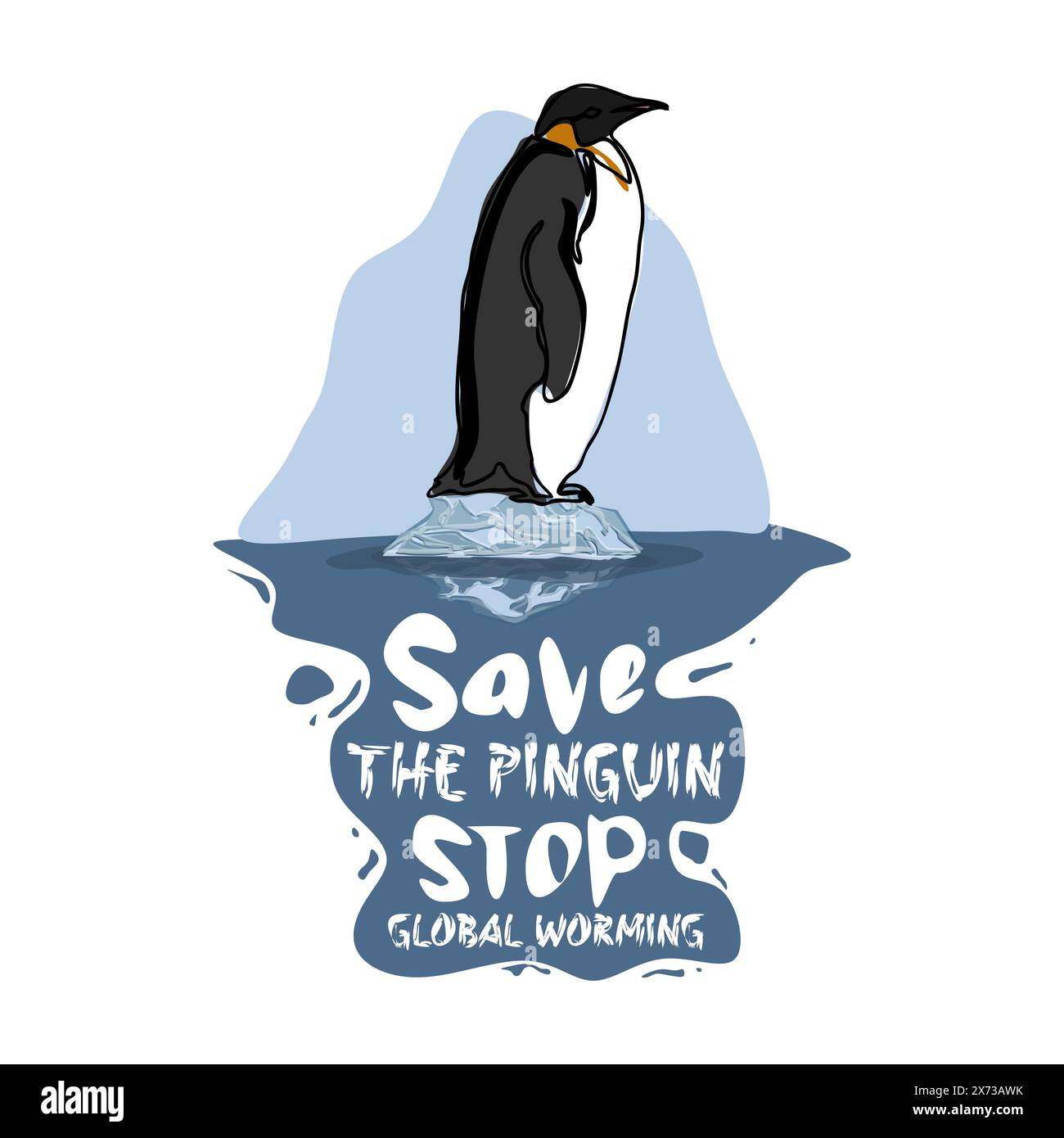 Posterdesign zur globalen Erwärmung. Ökologische Katastrophe. Rettet arktische und arktische Tiere. Umwelt sparen. Rettet Pinguine und Eisbären Stock Vektor
