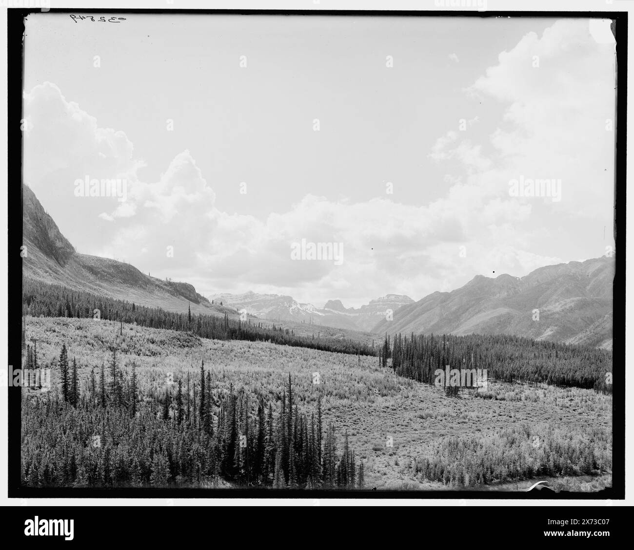 Canadian National Park, Sonnenuntergang vom Banff Springs Hotel, Titel von Jackett, '945' auf negativ. Detroit Publishing Co.-Nr. 032849., Geschenk; State Historical Society of Colorado; 1949, Mountains. , Nationalparks und Reservate. , Sonnenaufgänge und Sonnenuntergänge. Kanada, Alberta, Banff National Park. Stockfoto