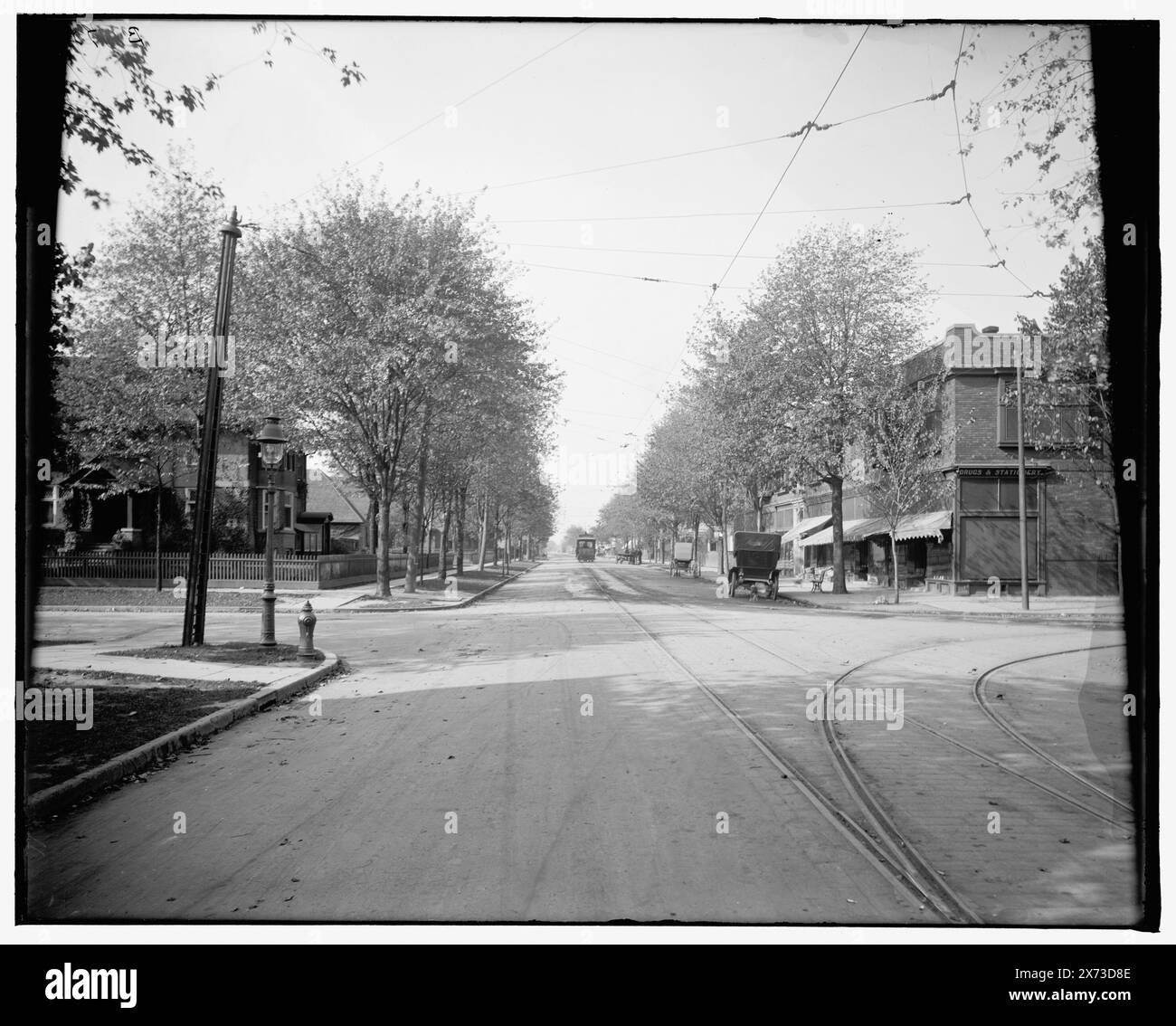 Business Corner of Wyandotte and Devonshire Road, Walkerville, ONT., Titel aus Jacke., 'B 170' auf negativ., Detroit Publishing Co.-Nr. 039827., Geschenk; State Historical Society of Colorado; 1949, Streets. , Kanada, Ontario, Windsor. Stockfoto