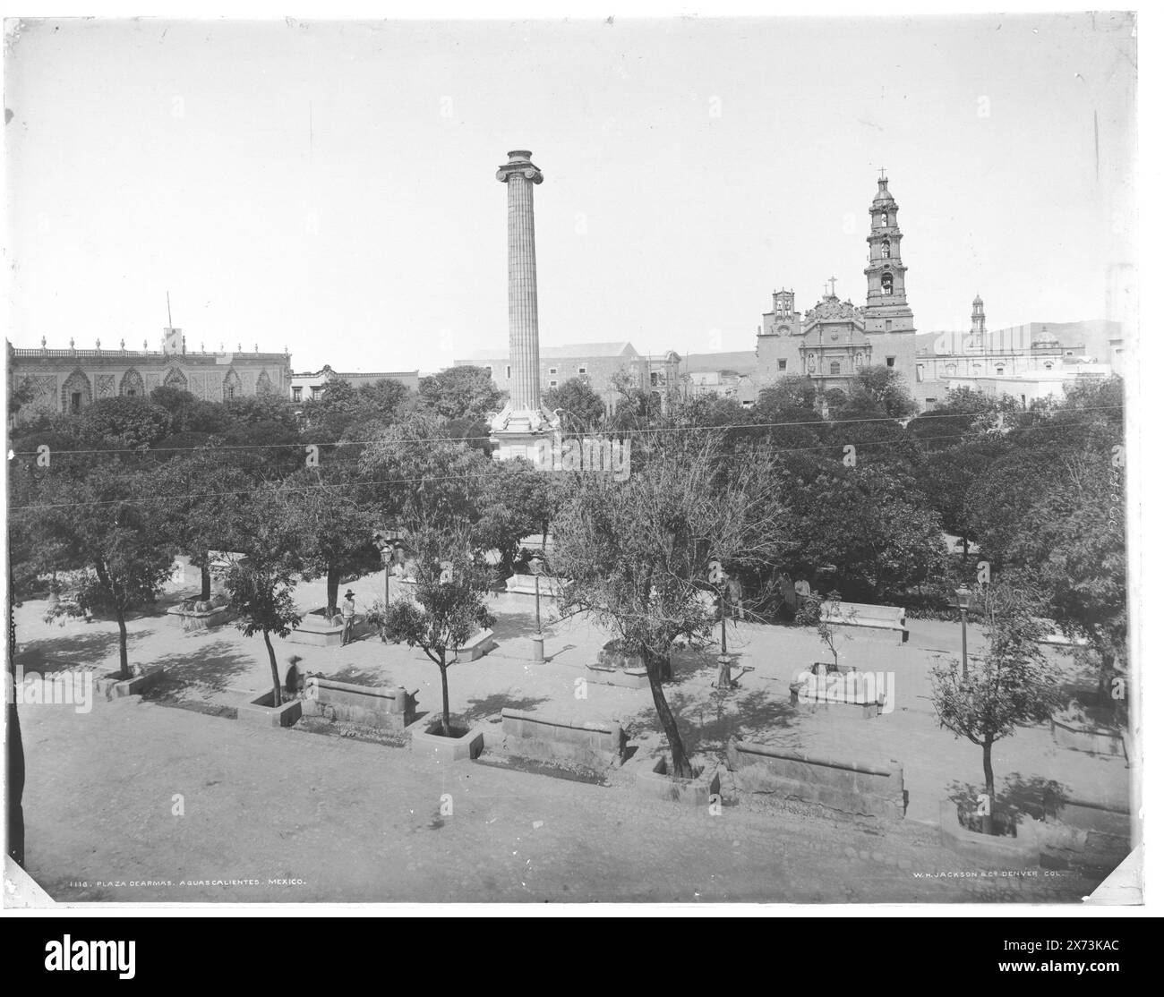 Plaza de Armas, Aguascalientes, Mexiko, 'W.H. Jackson & Co., Denver, Coll.' on negative., Detroit Publishing Co. Nrn. 01118, 045066., Gift; State Historical Society of Colorado; 1949, Plazas. , Mexiko, Aguascalientes (Bundesstaat), Aguascalientes. Stockfoto