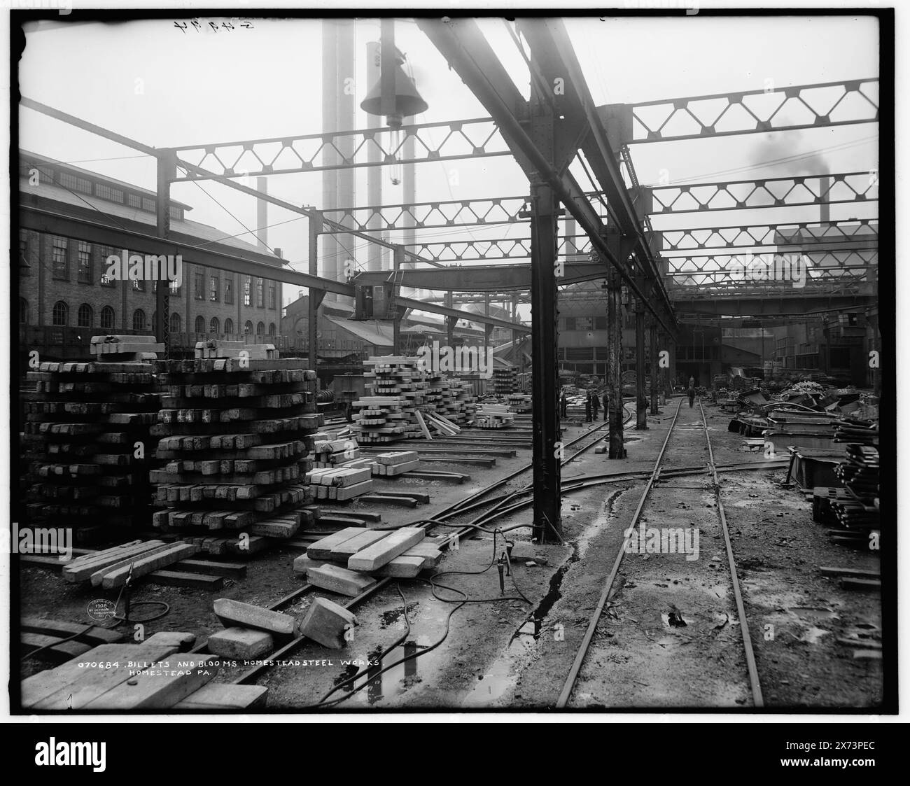 Billets and Blooms, Homestead Steel Works, Homestead, Pa., 'G 4994' auf negativ., Detroit Publishing Co.-Nr. 070684., Geschenk; State Historical Society of Colorado; 1949, Stahlindustrie. , Usa, Pennsylvania, Homestead. Stockfoto