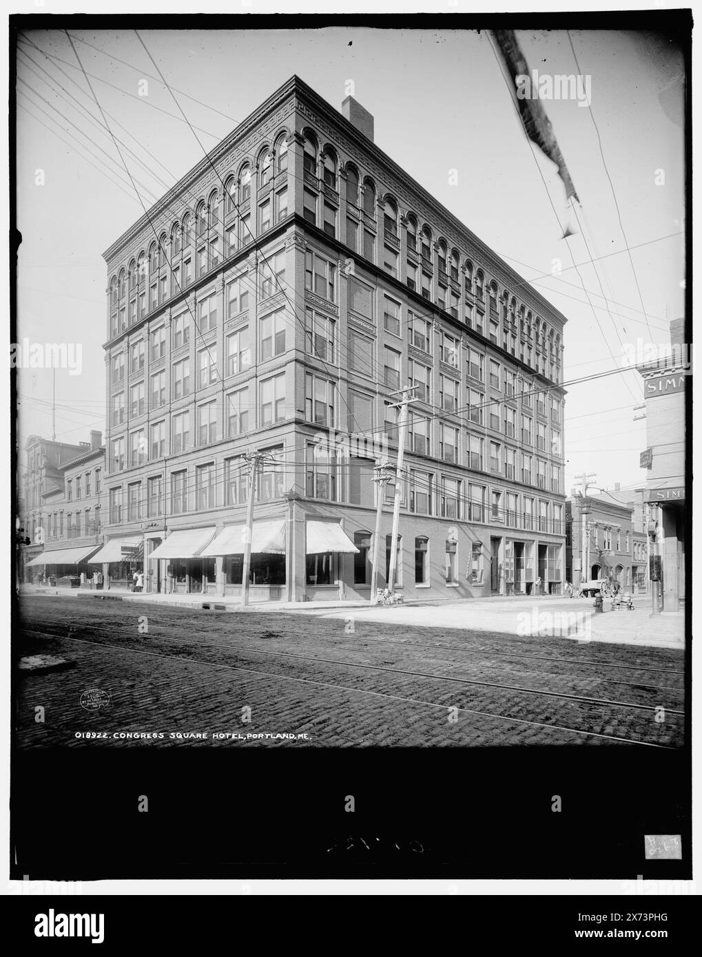 Congress Square Hotel, Portland, Me., entsprechende Glastransparenz (mit demselben Serien-Code) auf Videobildschirm 1A-30447., '2920 A' auf negativ., Detroit Publishing Co.-Nr. 018922., Geschenk; State Historical Society of Colorado; 1949, Hotels. , Straßen. , Usa, Maine, Portland. Stockfoto