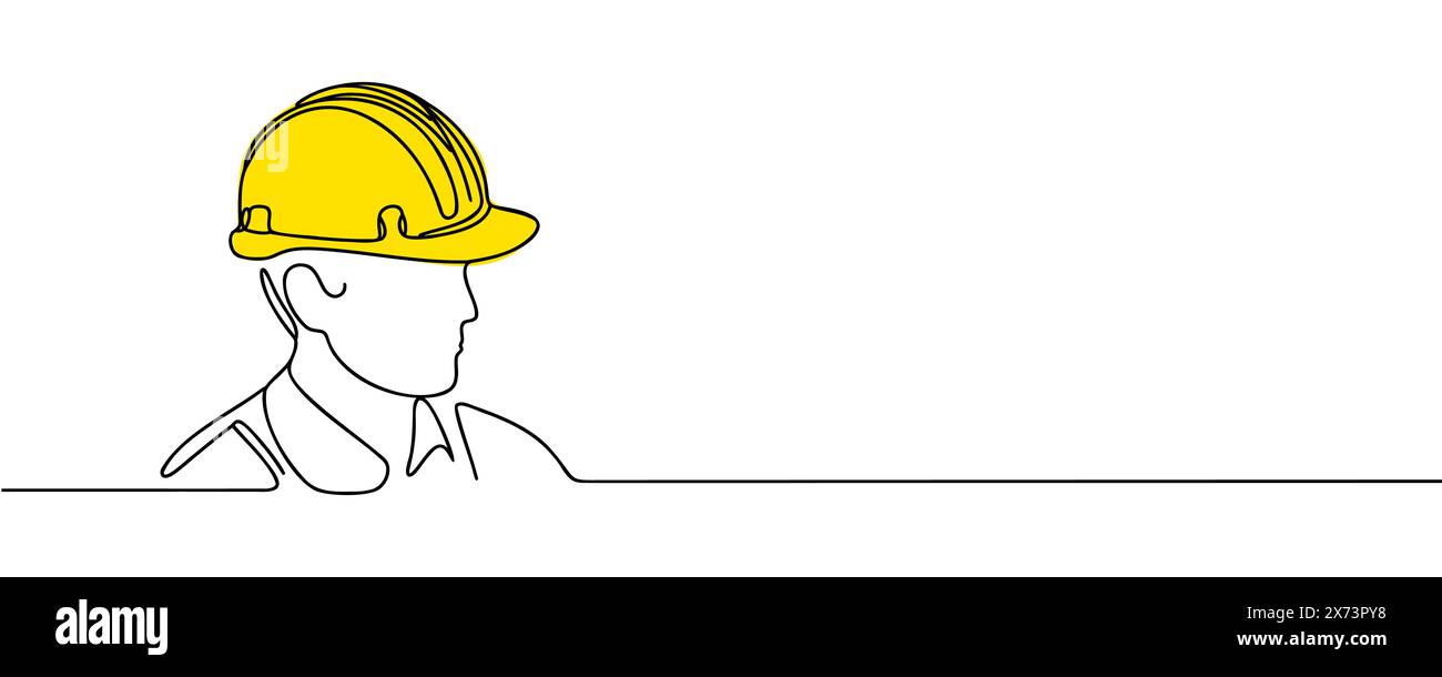 Einzelne durchgehende Linienzeichnung eines jungen Baumeisters. Geschäftskonzept der Gebäudearchitektur. Einzelner Linienvektor. Stock Vektor