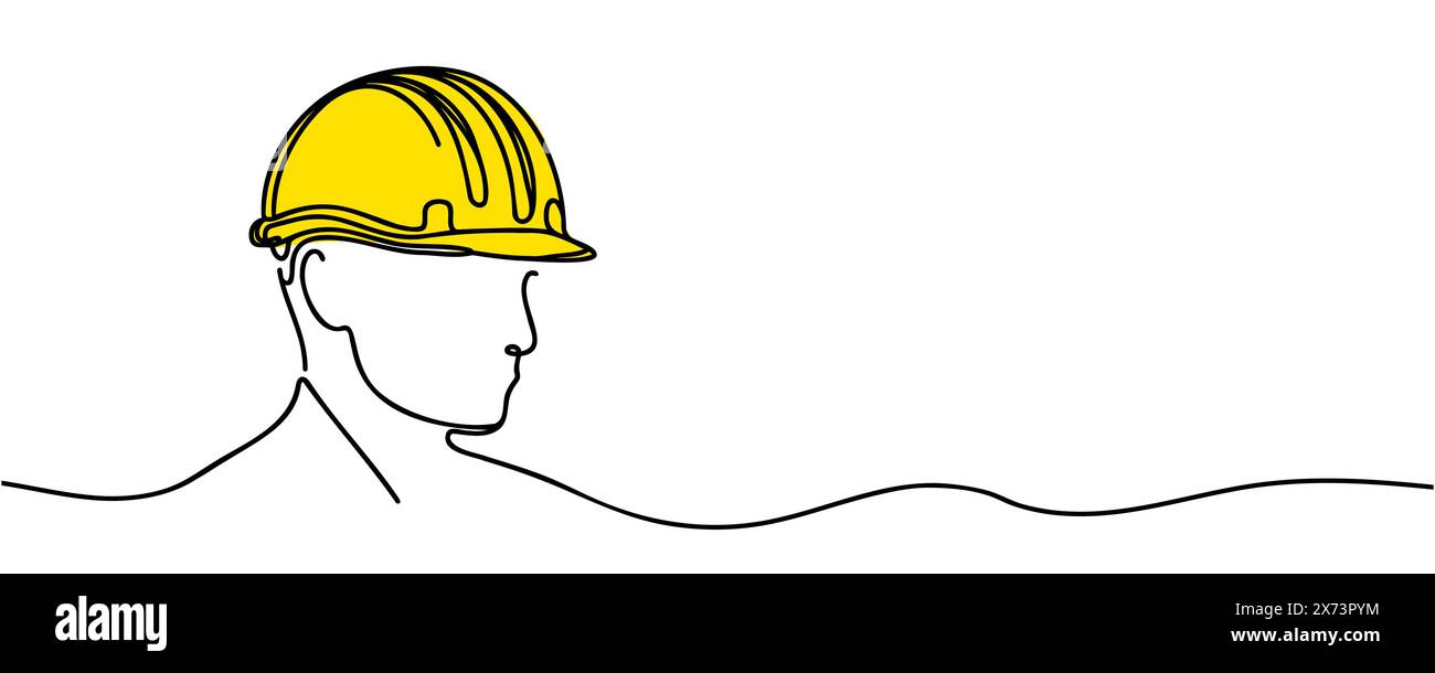 Einzelne durchgehende Linienzeichnung eines jungen Baumeisters. Geschäftskonzept der Gebäudearchitektur. Einzelner Linienvektor. Stock Vektor