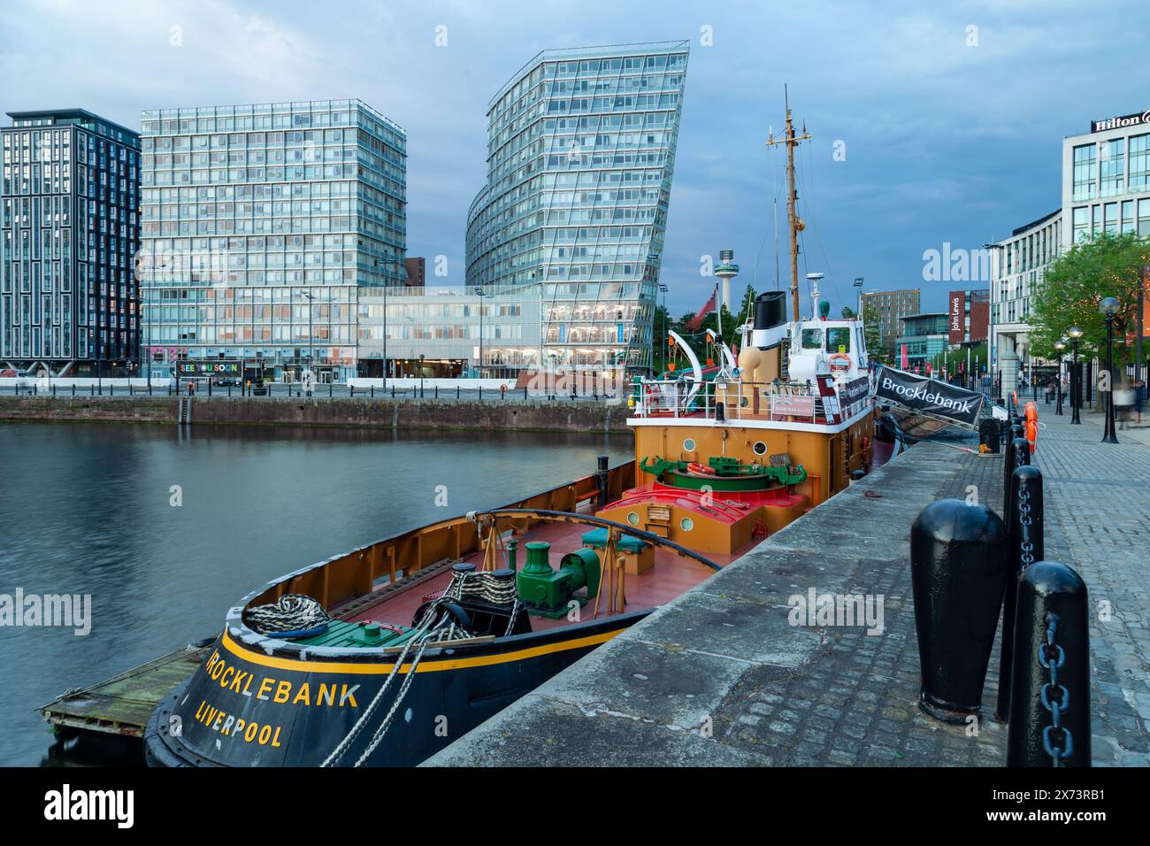 Abend im Brocklebank-Museumsschiff am Hartley Quay in Liverpool. Stockfoto