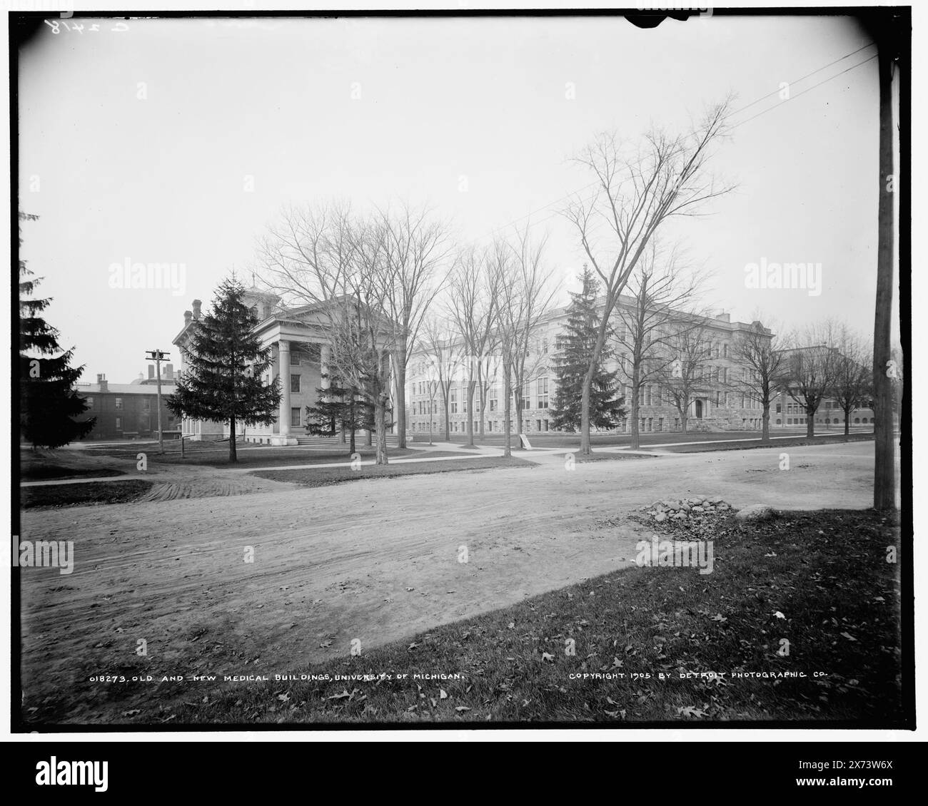 Alte und neue medizinische Gebäude, University of Michigan, 'G 2418' auf negativ. Detroit Publishing Co.-Nr. 018273., Geschenk; State Historical Society of Colorado; 1949, University of Michigan, Gebäude. , Universitäten und Hochschulen. , Bildungseinrichtungen. , Medizinische Ausbildung. , Usa, Michigan, Ann Arbor. Stockfoto