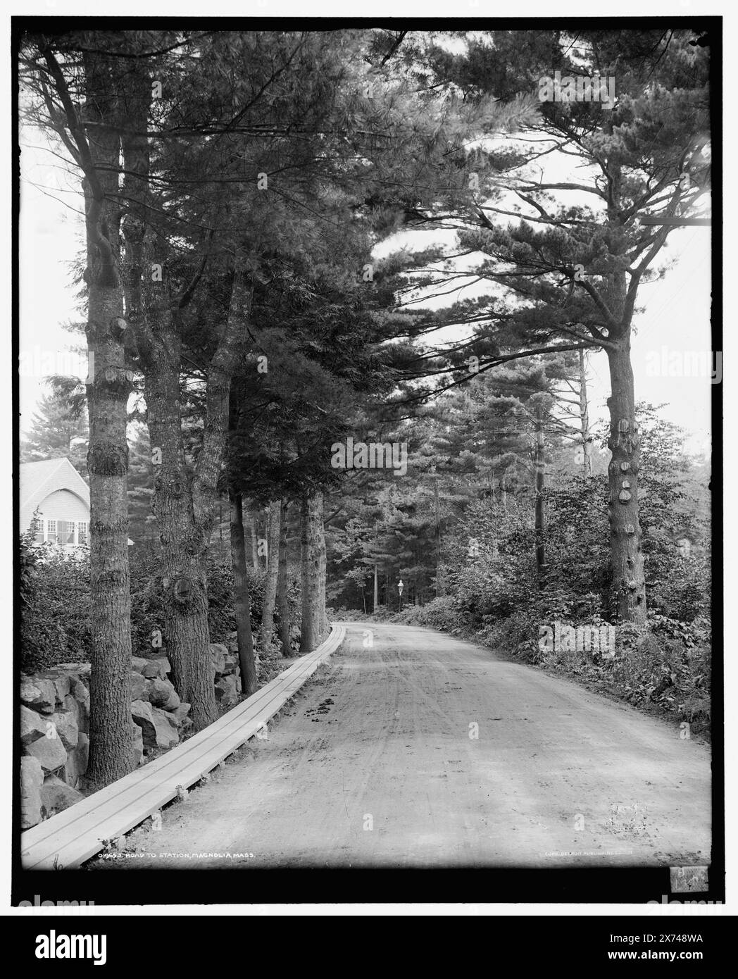 Road to Station, Magnolia, Mass., entsprechende Glastransparenz (mit demselben Seriencode) verfügbar auf Videobildschirm 1A-30581., '3427 B' auf negativ., Detroit Publishing Co.-Nr. 019653., Geschenk; State Historical Society of Colorado; 1949, Roads. , Usa, Massachusetts, Gloucester. Stockfoto