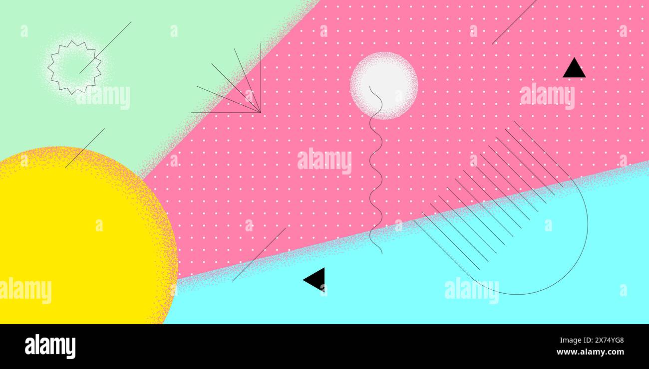 Abstraktes horizontales Banner im Retro-Look mit minimalem Sommerbrutalismus. Schweizer ästhetisch brutalistischer Stil geometrische Sonne. Sommerliche Vibes bauhaus-Grafikmuster. Moderne, trendige, minimalistische, asymmetrische Kunstwerke der Saison Stock Vektor
