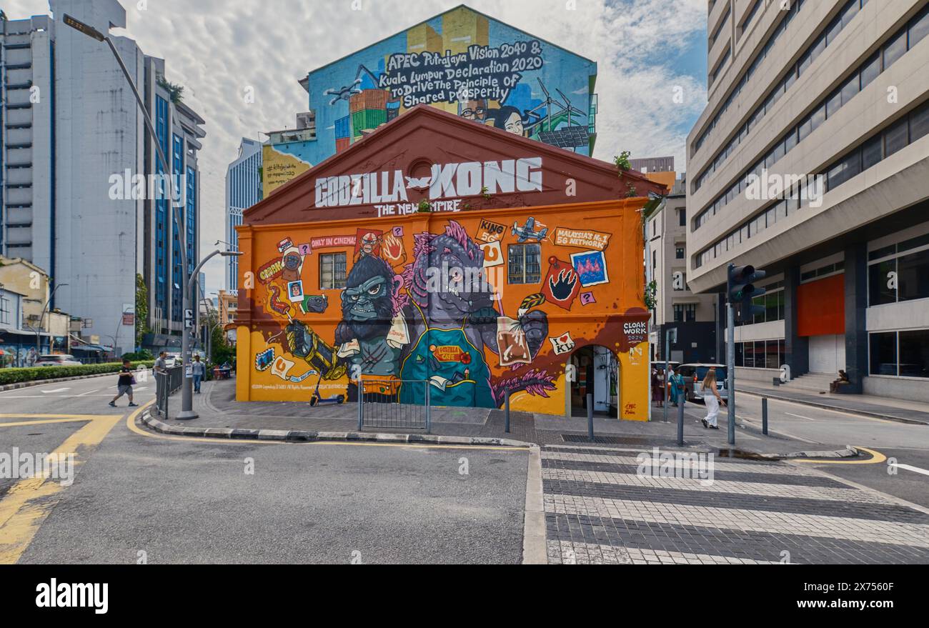 Street Art (Graffiti oder Wandgemälde) vor dem zentralen Markt Kuala Lumpur, Malaysia Stockfoto