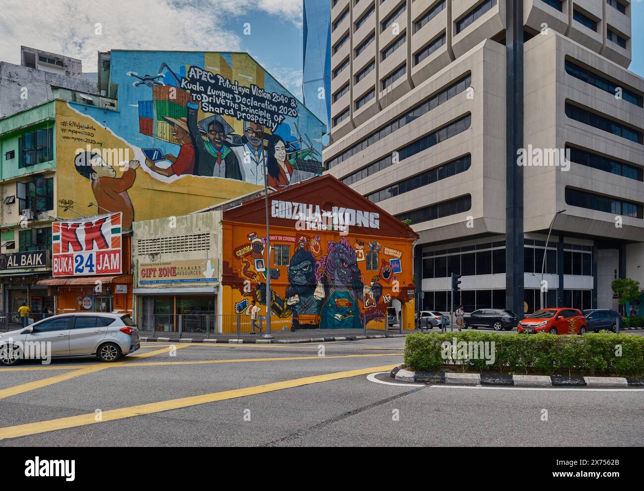 Street Art (Graffiti oder Wandgemälde) vor dem zentralen Markt Kuala Lumpur, Malaysia Stockfoto