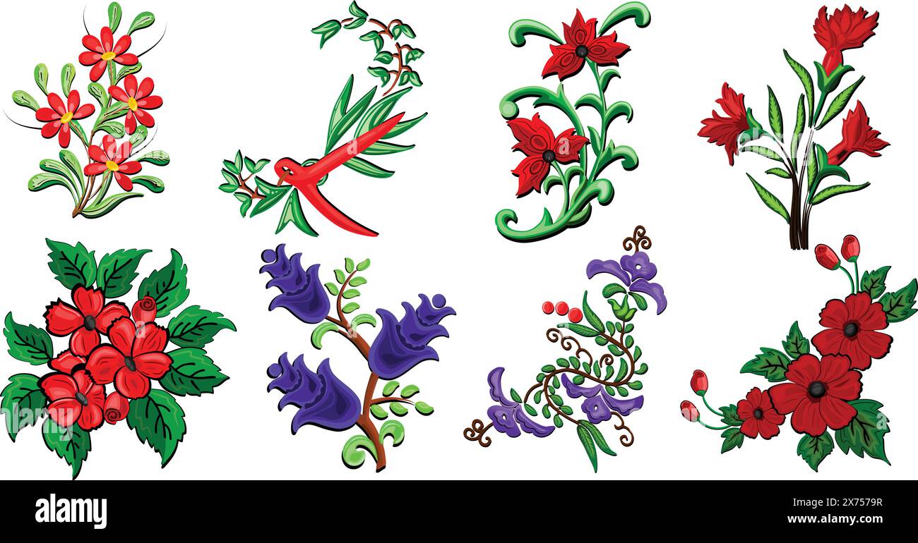Blumen Vektor-Kunstkollektion für Designer. Stock Vektor