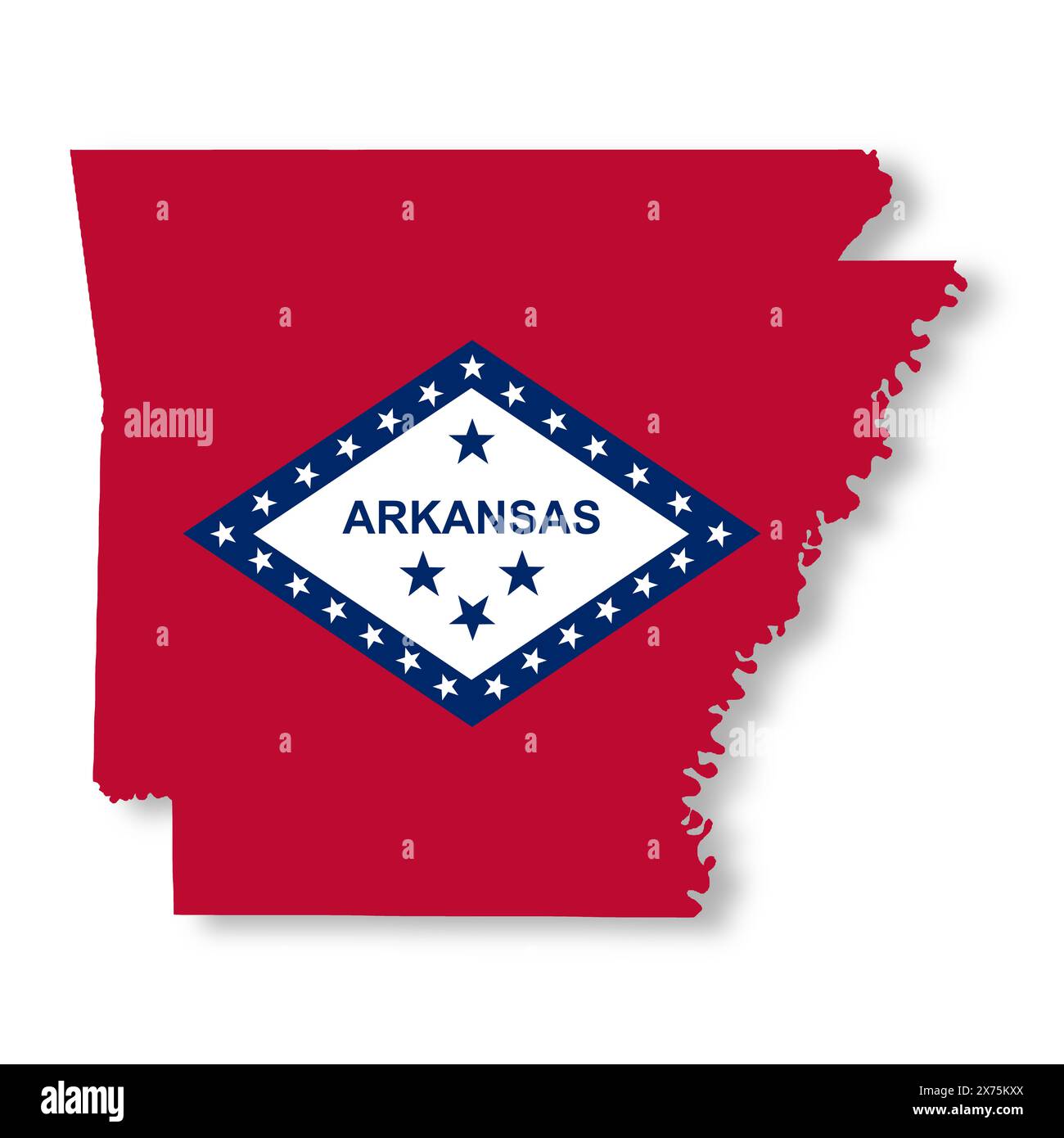 Abbildung der Landkarte mit Arkansas State Flag mit Beschneidungspfad Stockfoto