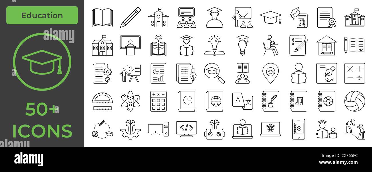 Ultimate Learning Icons Collection: Verbessern Sie Ihre Lernmaterialien mit hochwertigen Grafiken Stock Vektor