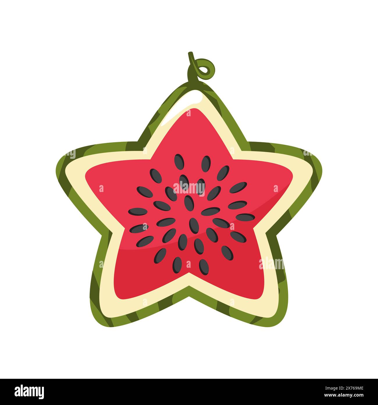 Niedlicher Wassermelonenstern isoliert. Sternförmige halbe Wassermelone. Flacher Zeichentrickstil in hellen Farben. Stock Vektor
