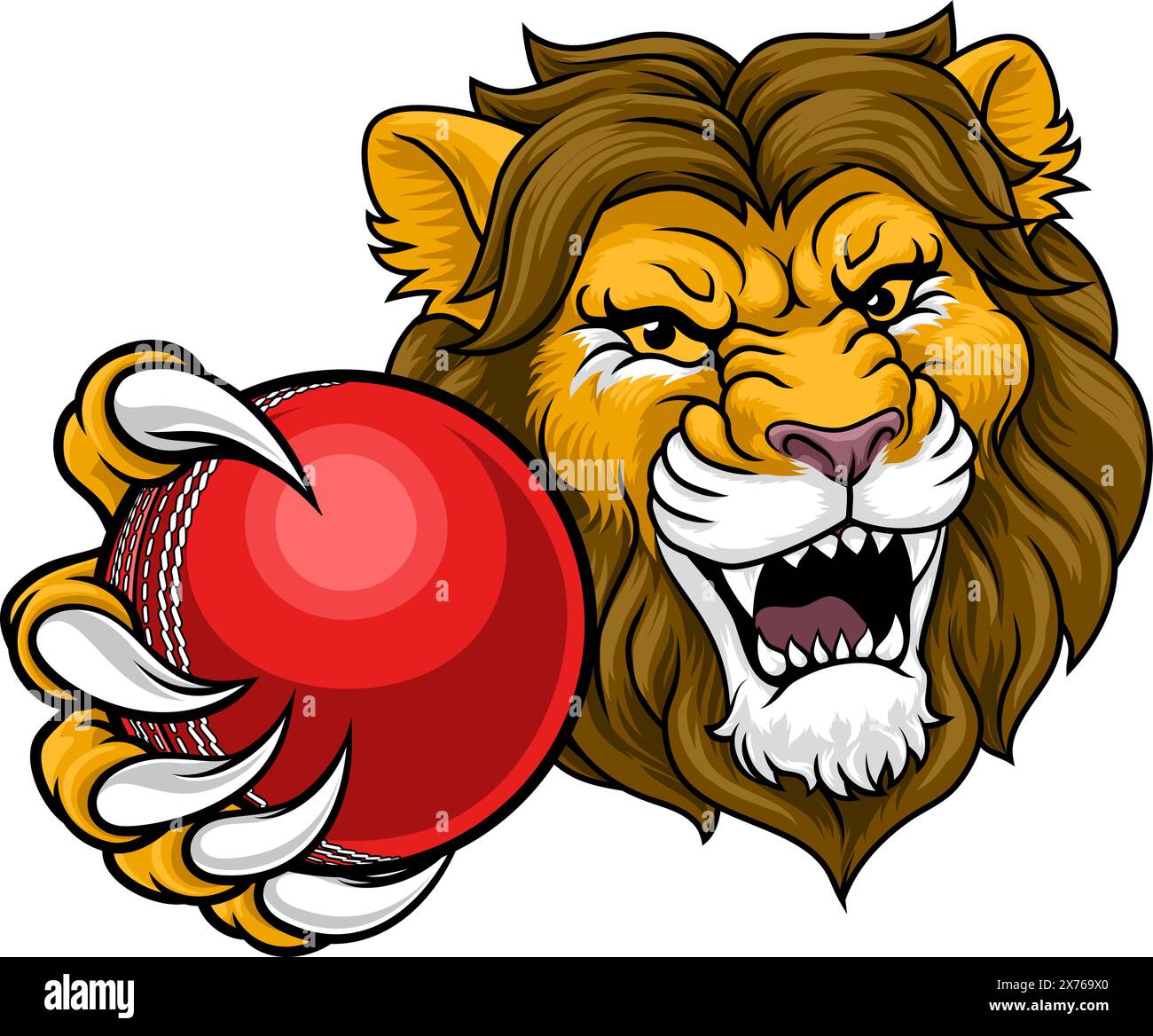 Löwen-Cricket-Ball-Tiersport-Maskottchen Stock Vektor
