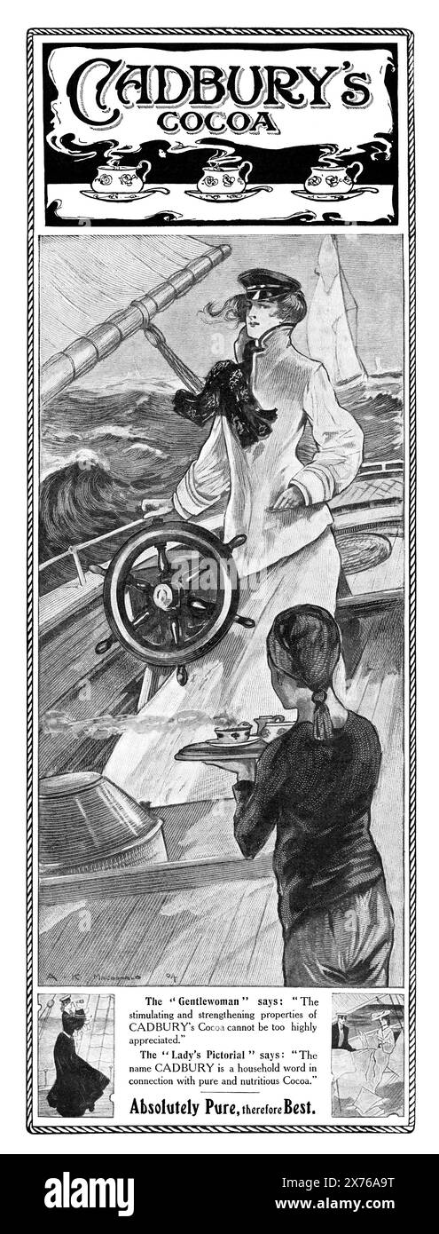 1904 britische Werbung für Cadbury's Cocoa Drink Chocolate. Stockfoto