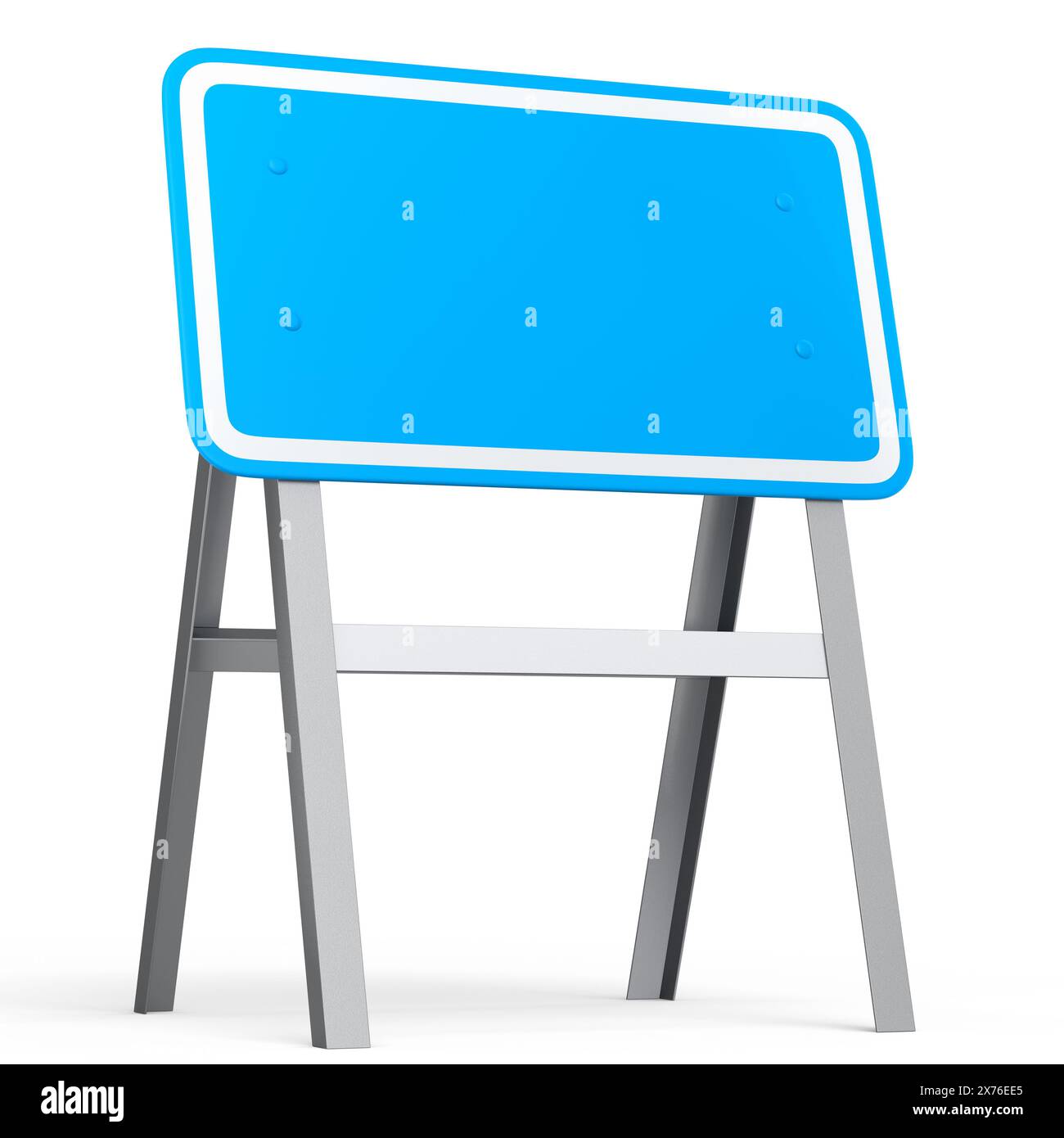 Straßenschilder am Stand isoliert auf weißem Hintergrund. 3D Modell der Straßenverkehrszeichenvorlage rendern Stockfoto