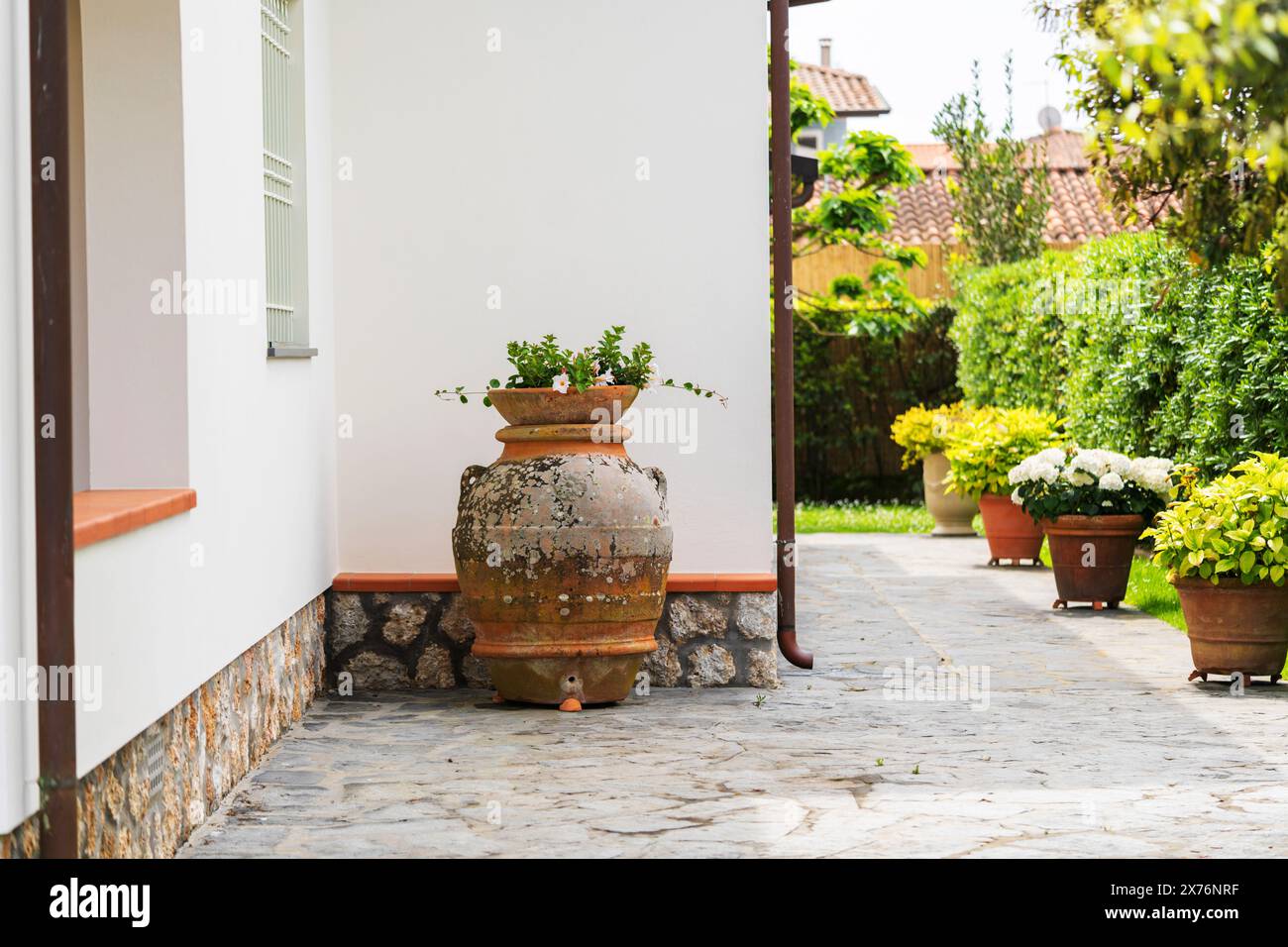 Großer Tontopf im Garten Stockfotografie