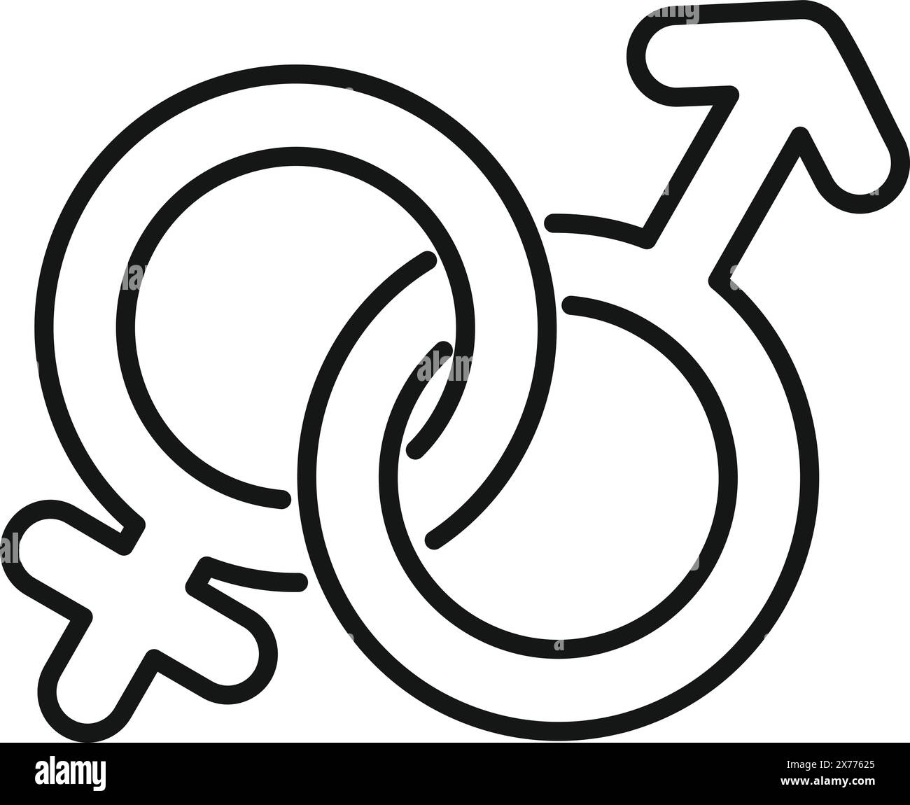 Schwarz-weiße Vektorillustration mit ineinandergreifenden männlichen und weiblichen Symbolen Stock Vektor