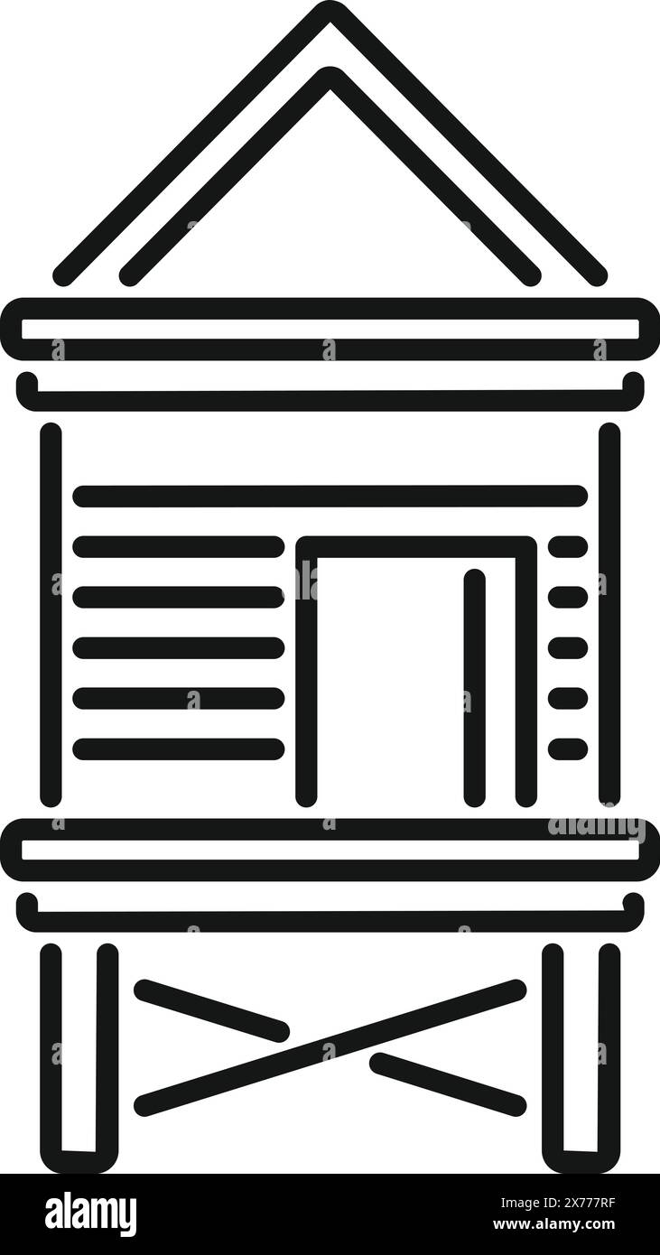 Minimalistische schwarz-weiße Strand-Hüttenlinie Symbol Vektor-Illustration für Urlaub, Meer, Sommer und Küstentourismus Design, isolierte flache Architektur Gebäude Symbol mit editierbaren Elementen Stock Vektor