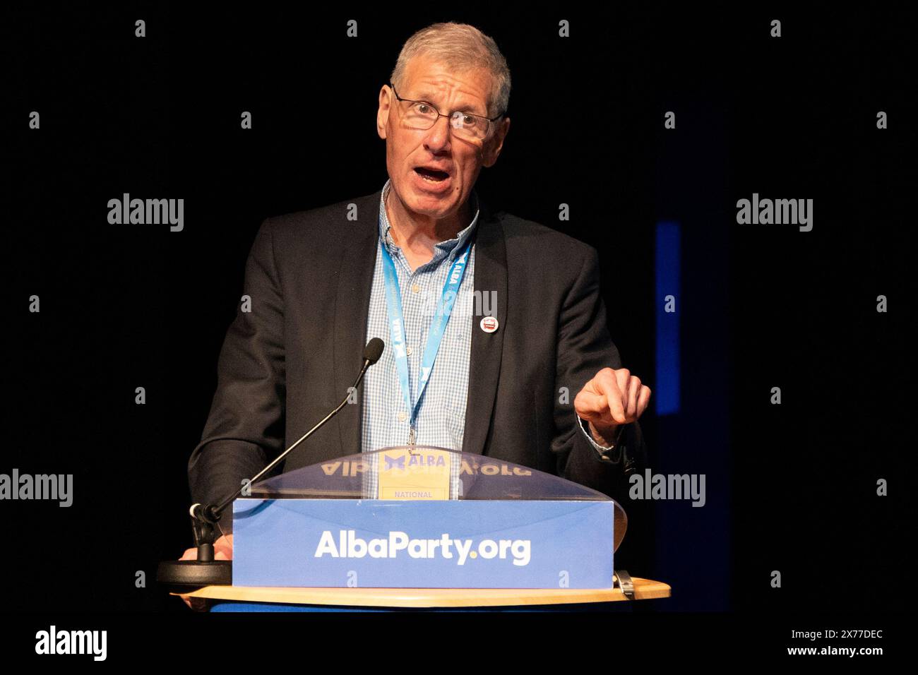 Lochgelly, Schottland, Großbritannien. Mai 2024. Alba Party Spring Campaign Conference fand im Lochgelly Centre in Lochgelly, Fife, statt. PIC; Vortrag von Kenny MacAskill MP, der sich auf die Rettung der Raffinerie in Grangemouth konzentriert. Iain Masterton/Alamy Live News Stockfoto