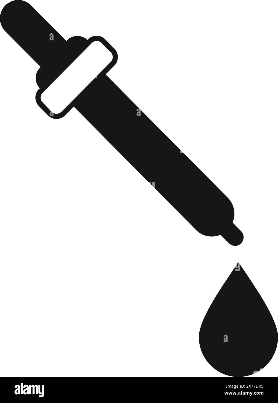Einfache schwarz-weiße Illustration einer Tropfflasche mit einem einzelnen Tropfen Stock Vektor