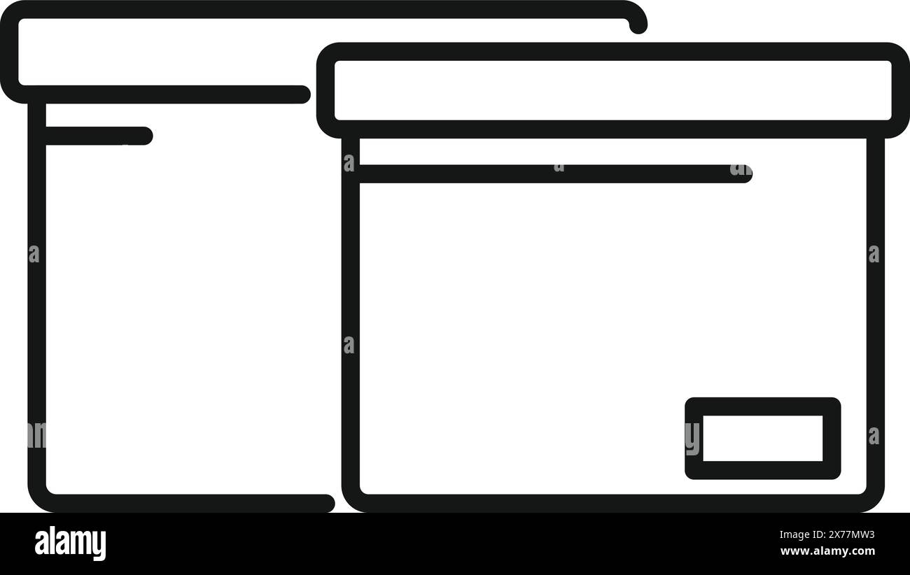 Einfache Schwarzweiß-Linienzeichnung eines Paares geschlossener Kartonschachteln, geeignet für Symbole oder Logos Stock Vektor