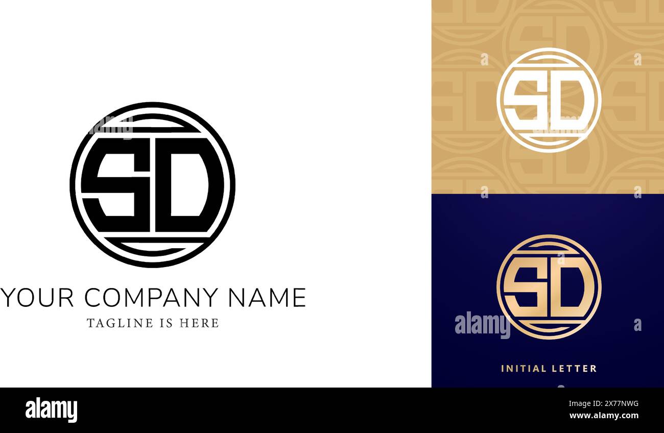 Der Letter sd Circle grenzt das Logodesign mit einem goldenen und schwarzen Hintergrund für das Symbol des Firmenlogos, persönliche Namen, Business, Mode und Branding ein Stock Vektor