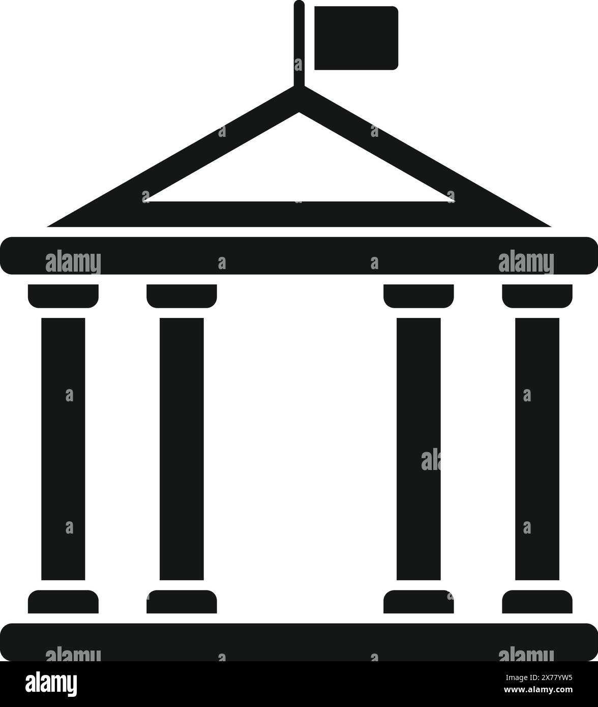 Klassisches Regierungsgebäude-Symbol mit schwarz-weißer Vektorgrafik-Darstellung eines Gerichtsgebäudes. Symbolisiert Autorität und Regierungsführung in einem Minimalismus Stock Vektor