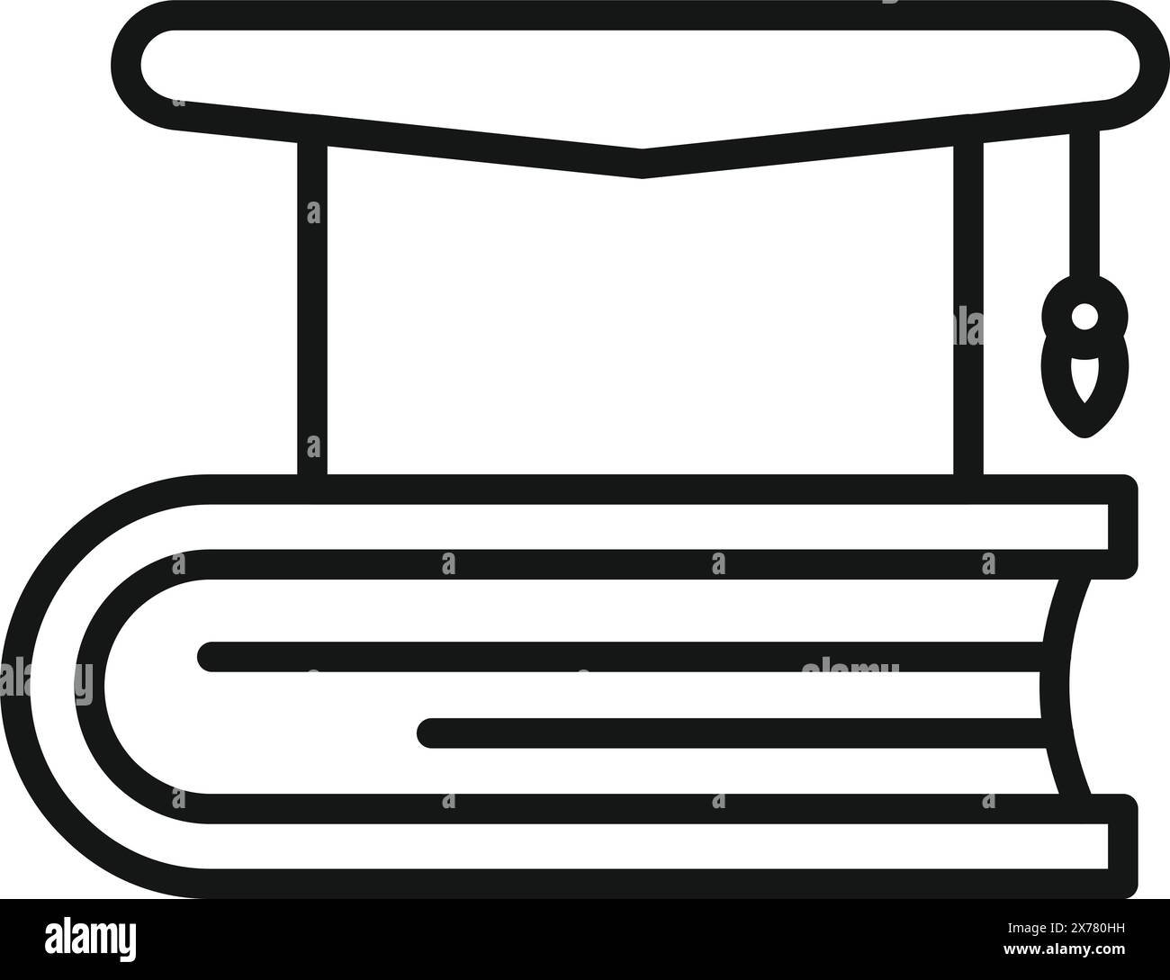Einfaches Strichzeichnungssymbol mit Graduierungskappe auf einem Stapel Bücher Stock Vektor