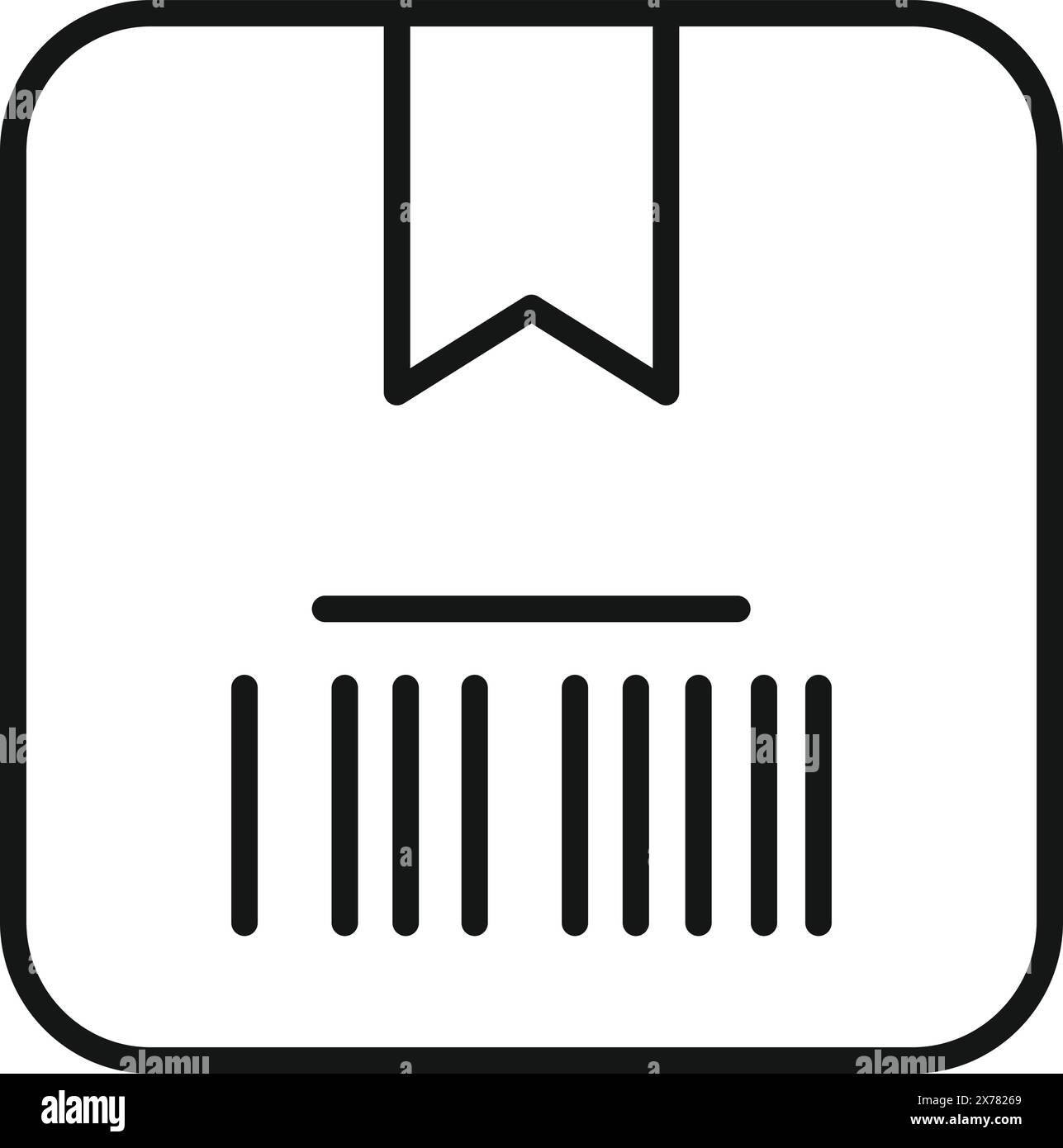 Vektorillustration eines einfachen Schwarzweiß-Symbols, das einen verpackten Artikel mit einem Barcode darstellt Stock Vektor